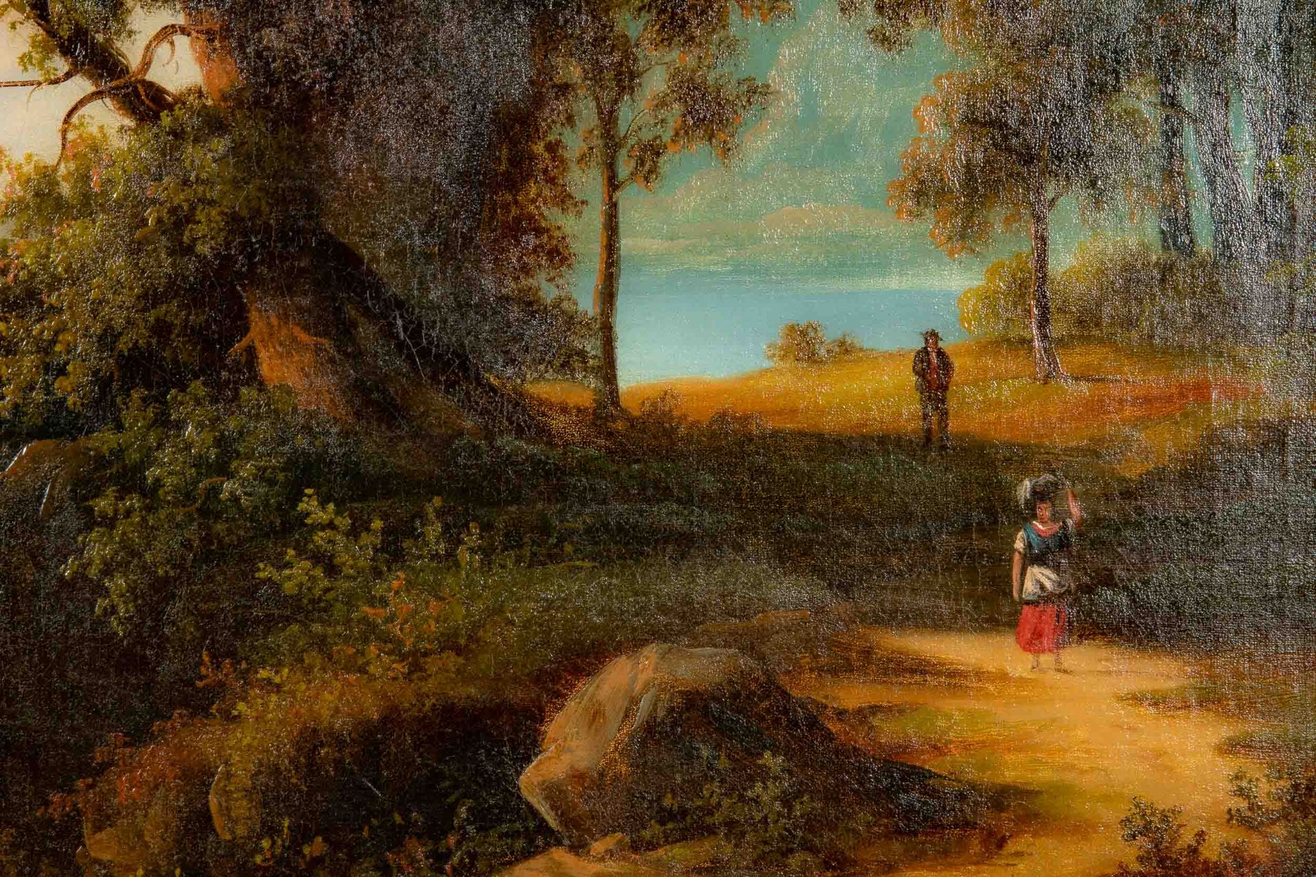 "Spätromantische Voralpenlandschaft", 19. Jhdt., Gemälde Öl auf Leinwand, ca. 67 x 91 cm. Unsignier - Bild 4 aus 11