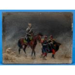 "Deutscher Kavallerist im Winter 1870 /71", 2 französische Kriegsgefangene mit sich führend. Kleinf