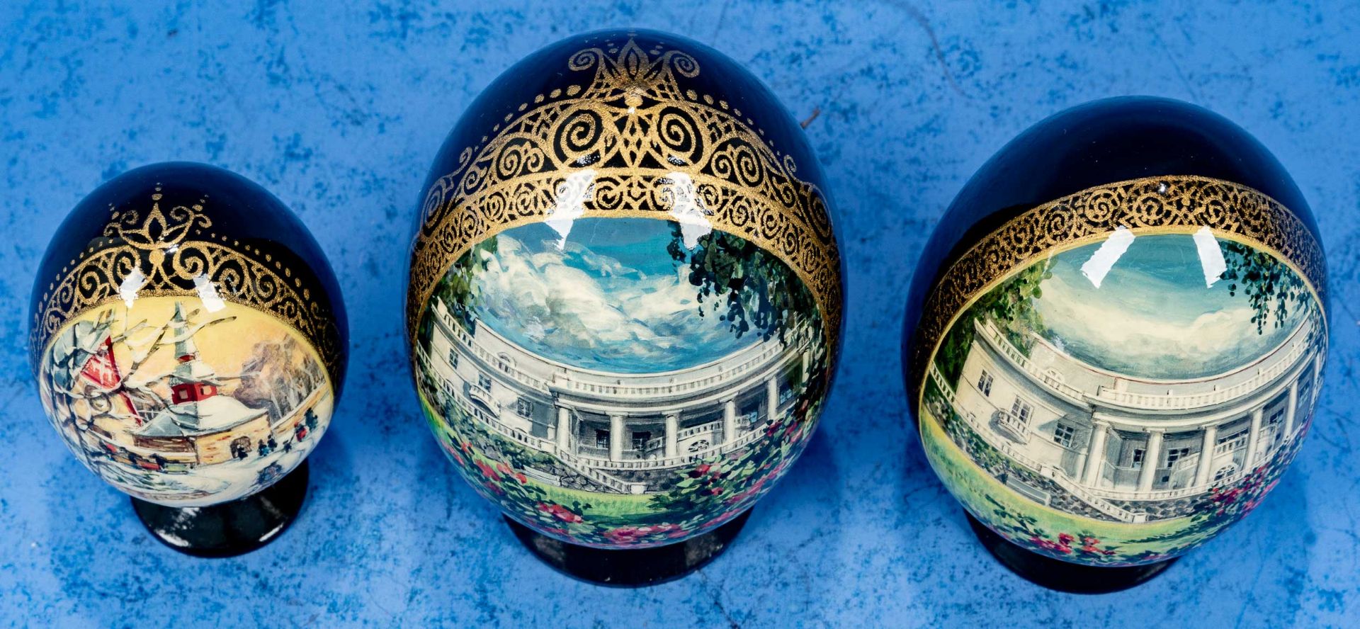 3tlg. Sammlung "Russischer Eier", russisches Kunsthandwerk des 20./ 21. Jhdts., alle 3 bodenseitig  - Bild 3 aus 7