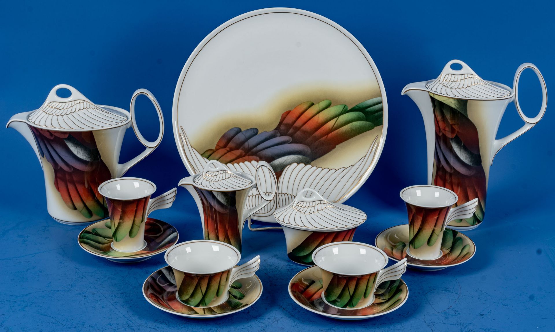 13teiliges Tee- und Kaffee Set für 2 Personen. Entwurf von Paul Wunderlich (1927 - 2010) für Rosent