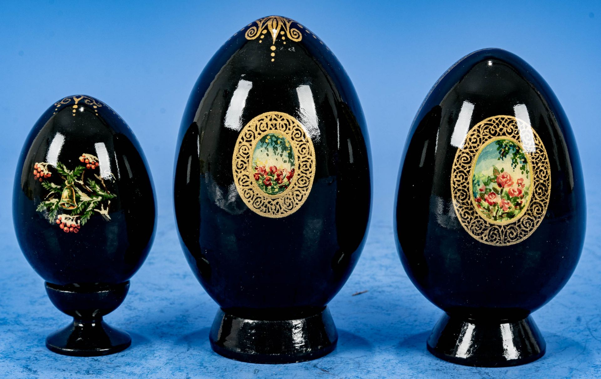 3tlg. Sammlung "Russischer Eier", russisches Kunsthandwerk des 20./ 21. Jhdts., alle 3 bodenseitig  - Bild 4 aus 7