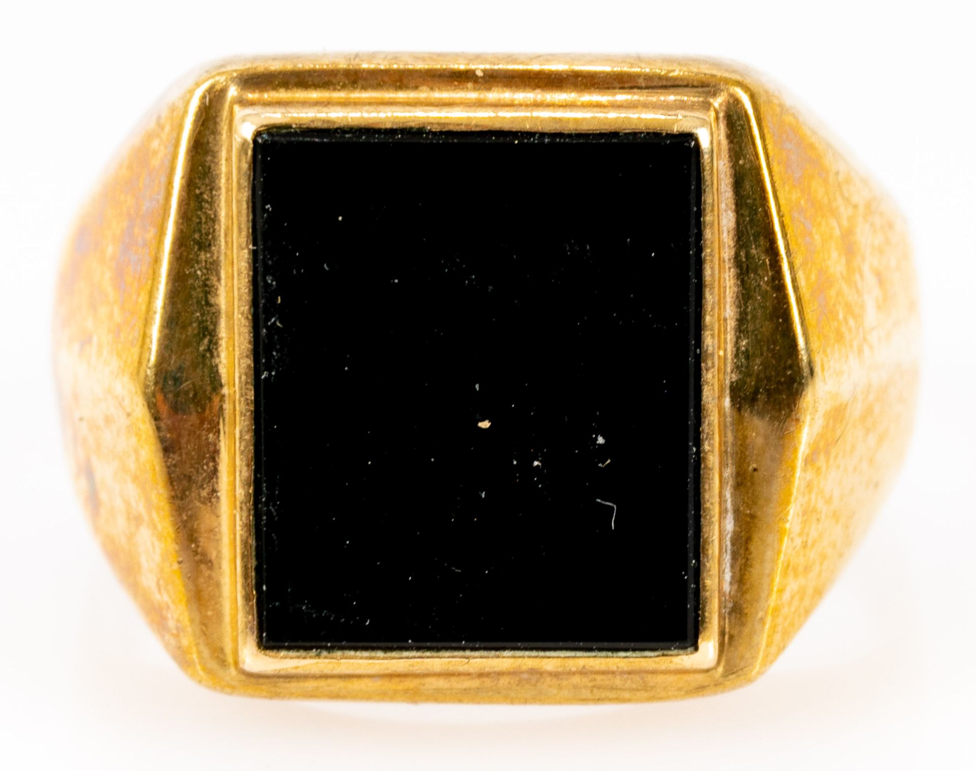 Großer, schlichter 333er Gelbgold Herrenring mit eingefasster Onyx - Platte, Ringinnendurchmesser c - Bild 2 aus 6