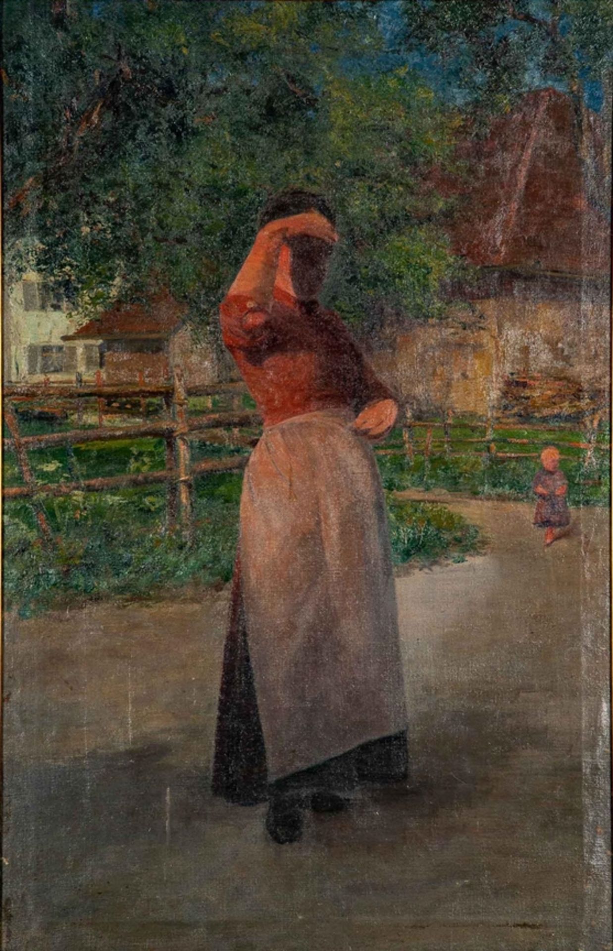 "Voller Erwartungen", hochrechteckiges Gemälde, Öl auf Leinwand; wohl 1920/ 30er Jahre; eine Bäueri - Bild 2 aus 11