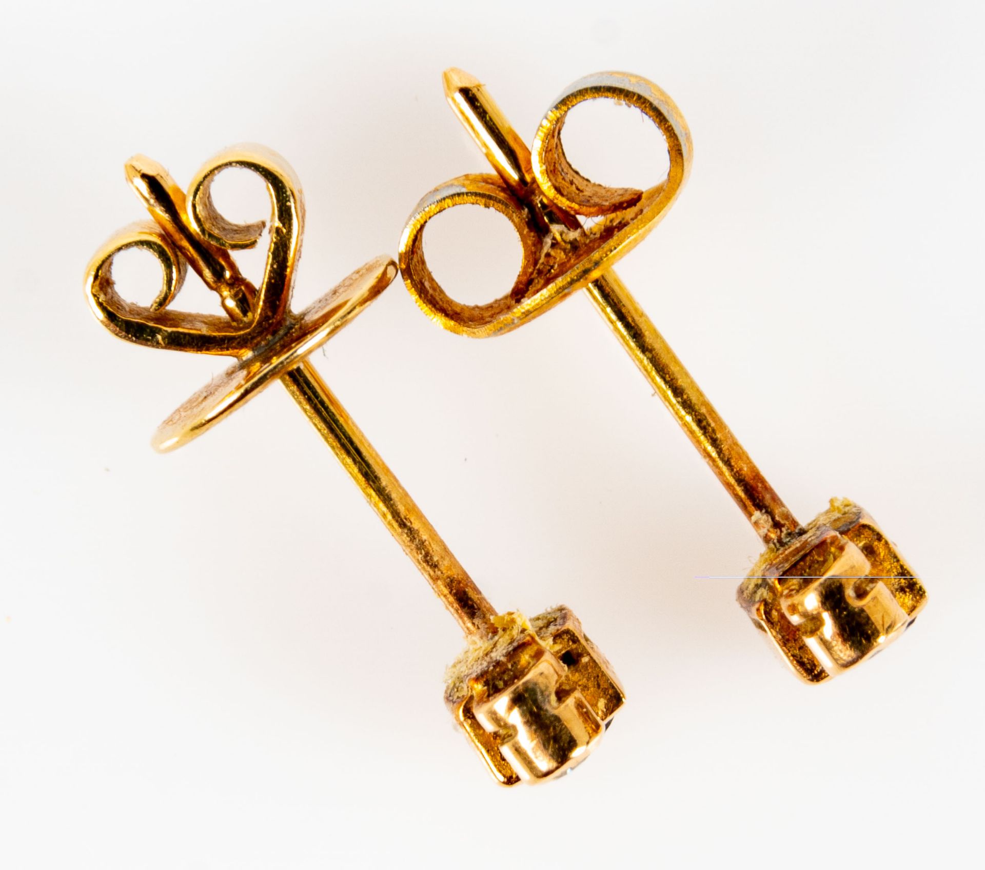 Paar 585er Gelbgold- Ohrstecker mit Rubin & Diamantbesatz, 1x Steckklemme mit 585 punziert. Schöner - Image 2 of 4