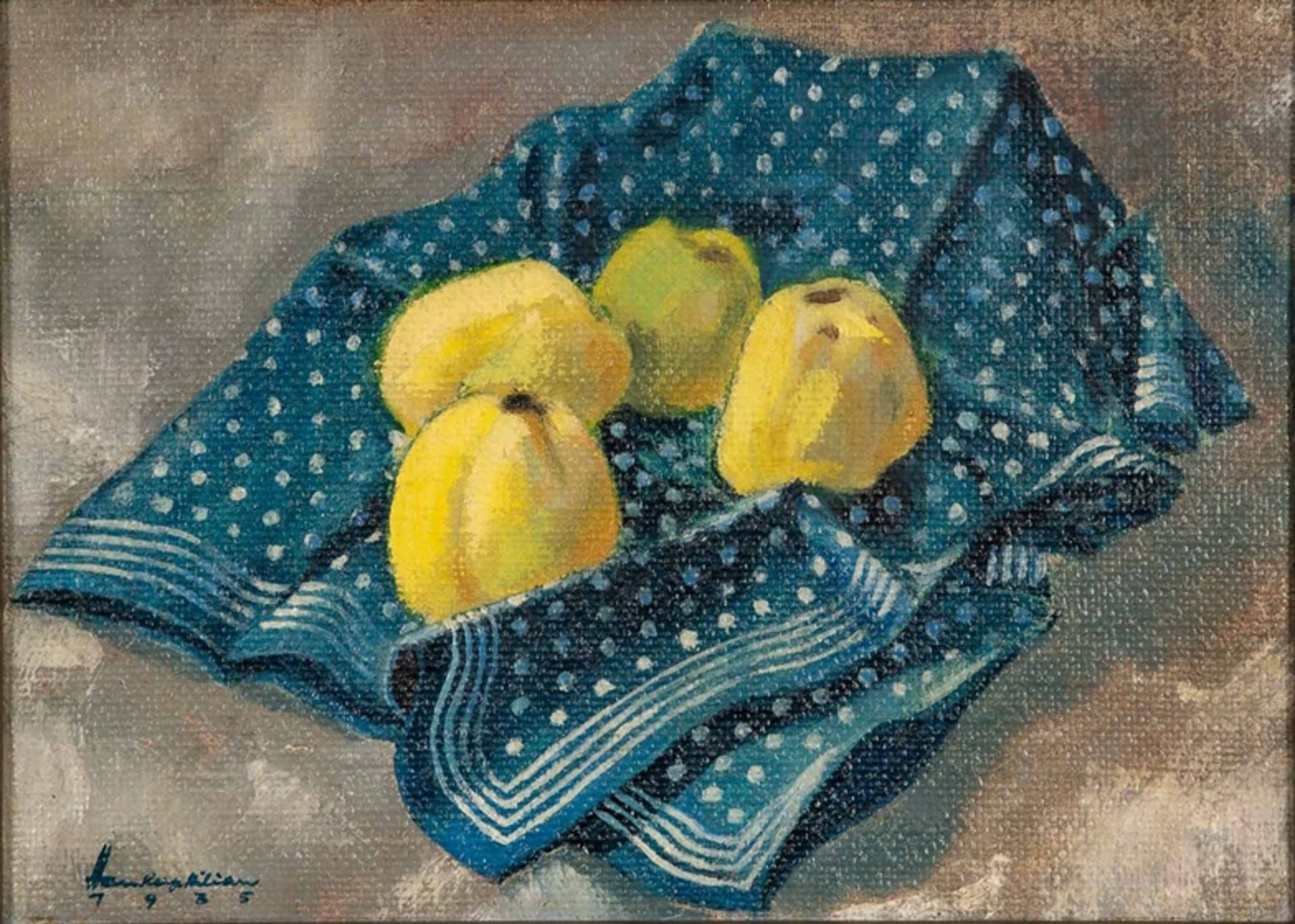 Hans Kerp-Kilian: "Stilleben mit blau-weißem Tischtuch" - Gemälde, Öl auf Leinwand, unten rechts si - Image 2 of 8