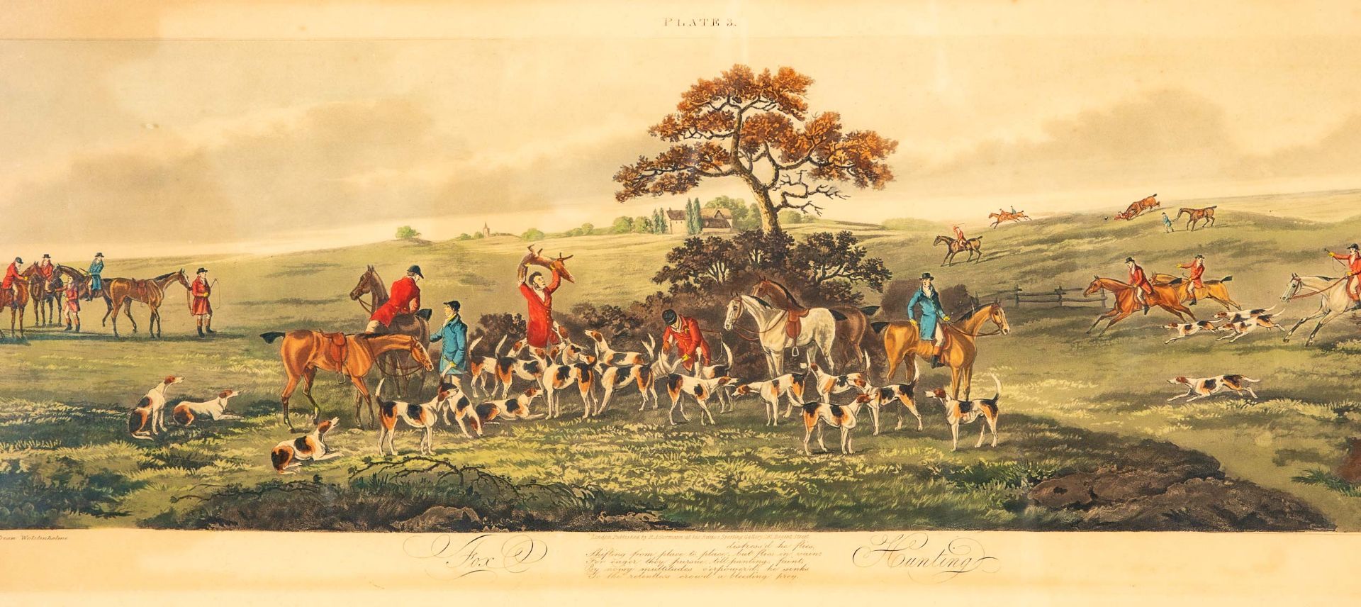 "FOX HUNTING" - hinter Glas gerahmte Farblithographie, England 19./ 20. Jhdt., Platte ca. 26 x 71, - Image 3 of 12