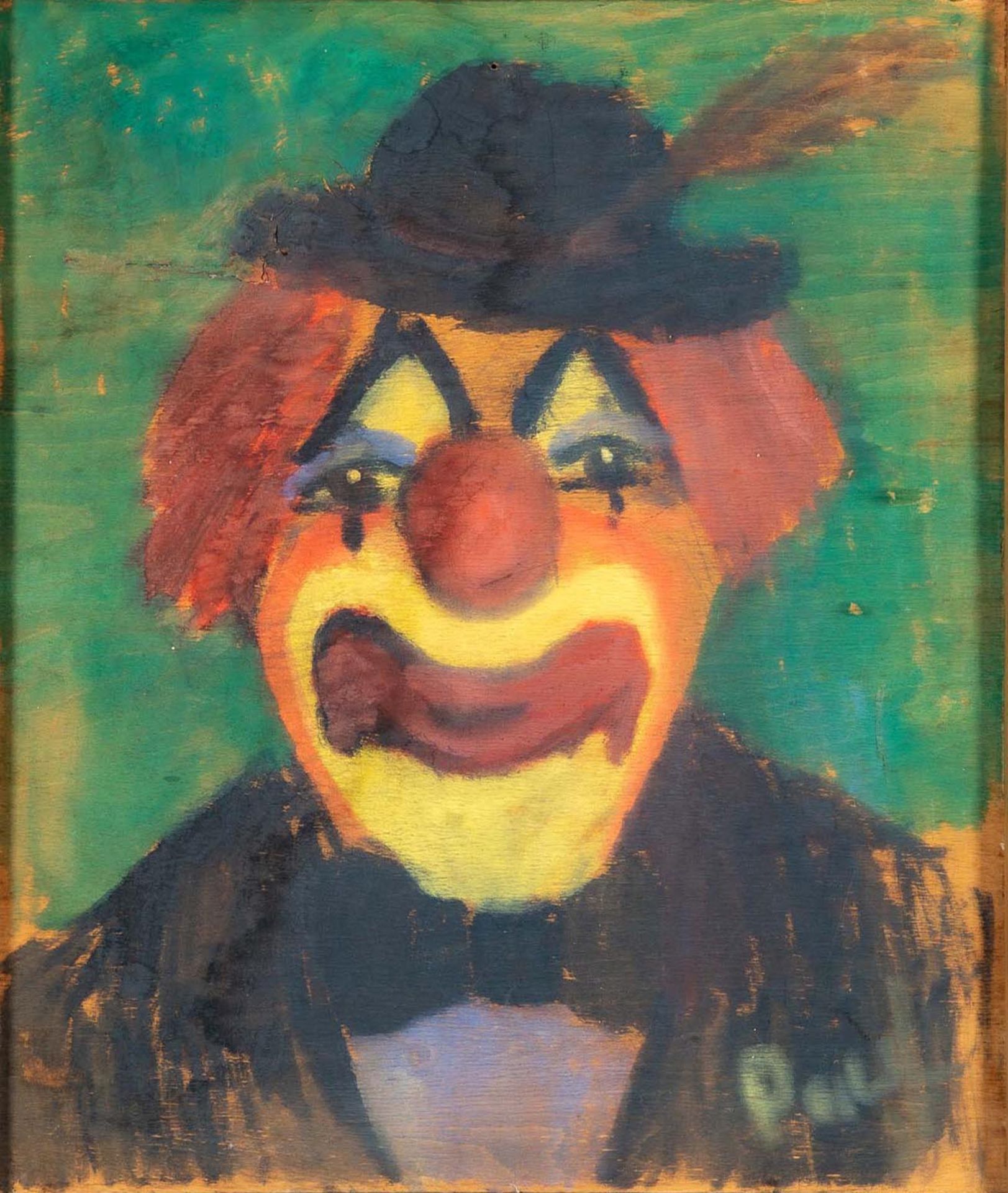 "CLOWN"   Gemälde Öl auf Sperrholz, ca. 39 x 36 cm, unten rechts signiert "Paul"; Rahmen beigegeben - Bild 2 aus 8