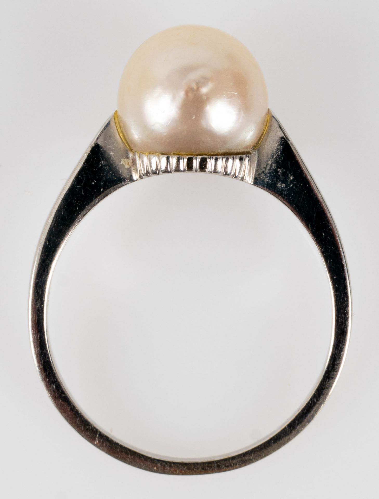 585er Weißgold Damenring mit schlichter Perle als Ringkopf, ca. 4 gr. brutto, Ringinnendurchmesser  - Bild 5 aus 7