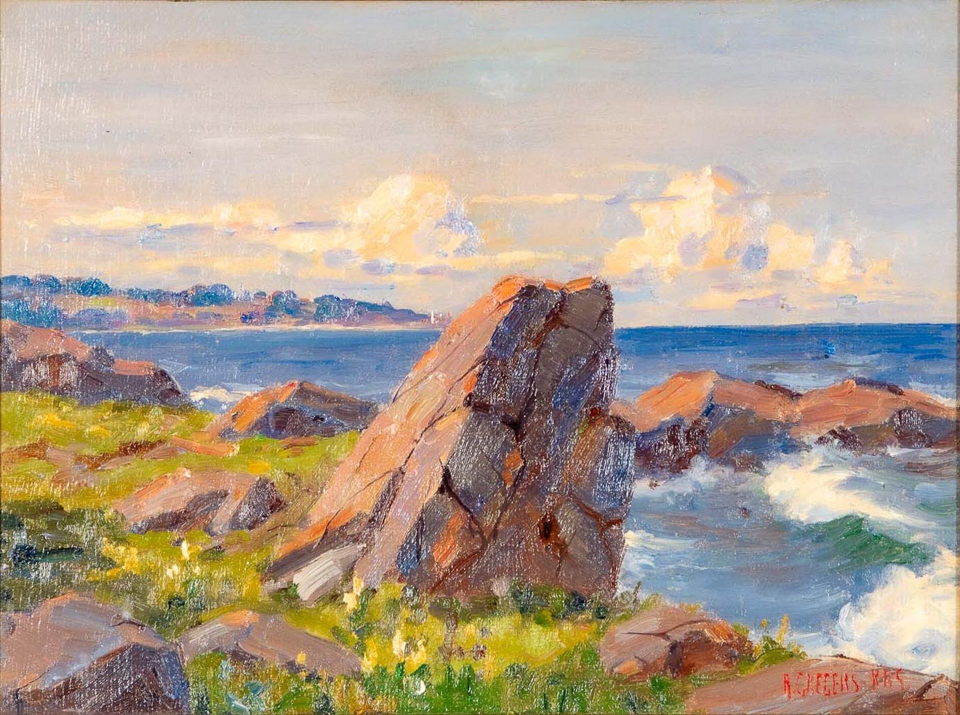 "Felsiger Küstenstreifen auf Bornholm", Gemälde Öl auf Leinwand, ca. 31 x 41 cm, unten rechts ( in - Image 2 of 10