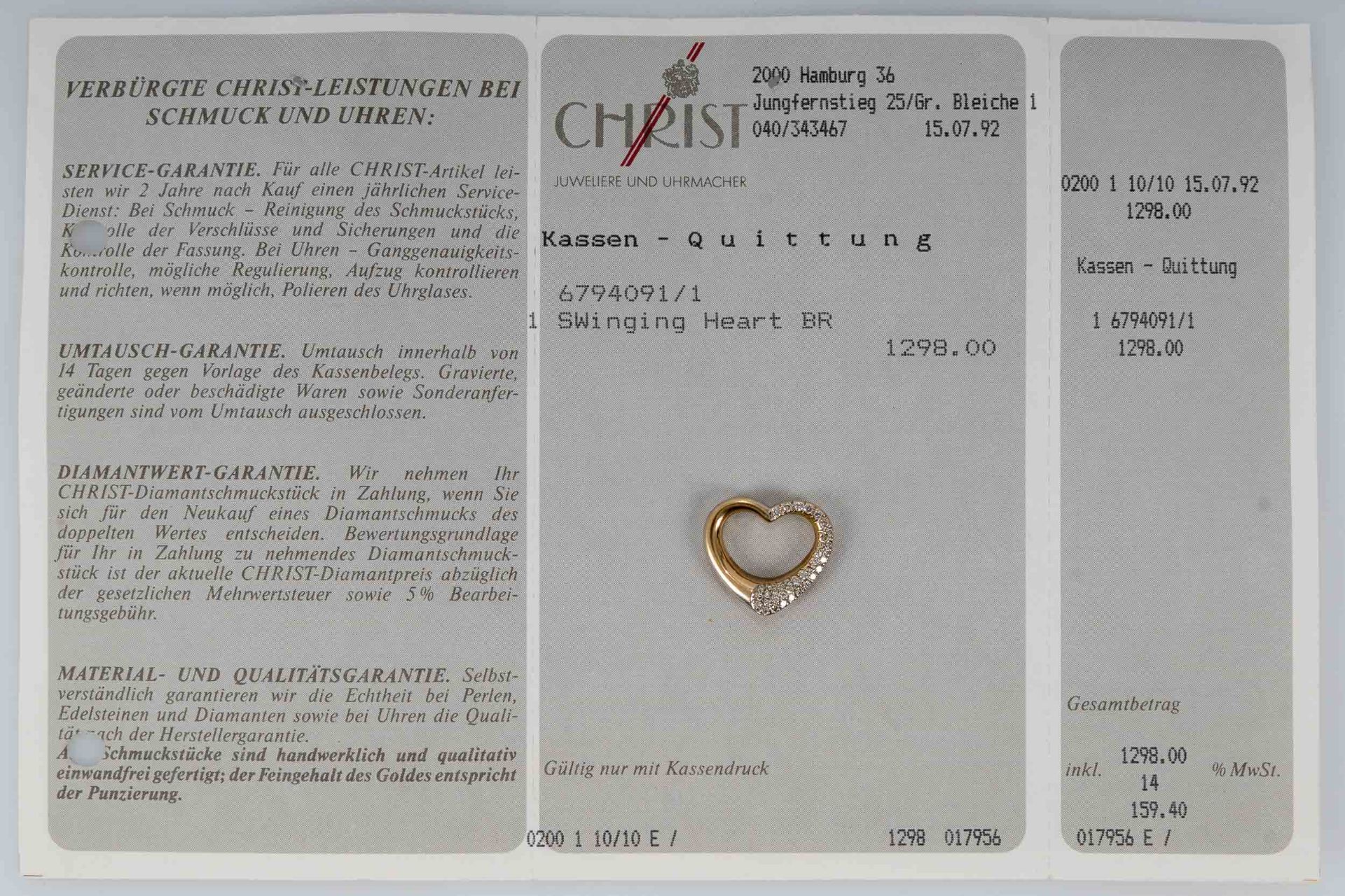 "Swinging-heart"-Kettenanhänger aus der gleichnamigen Schmuckkollektion der Firma Christ. 18 ct. We - Image 7 of 7