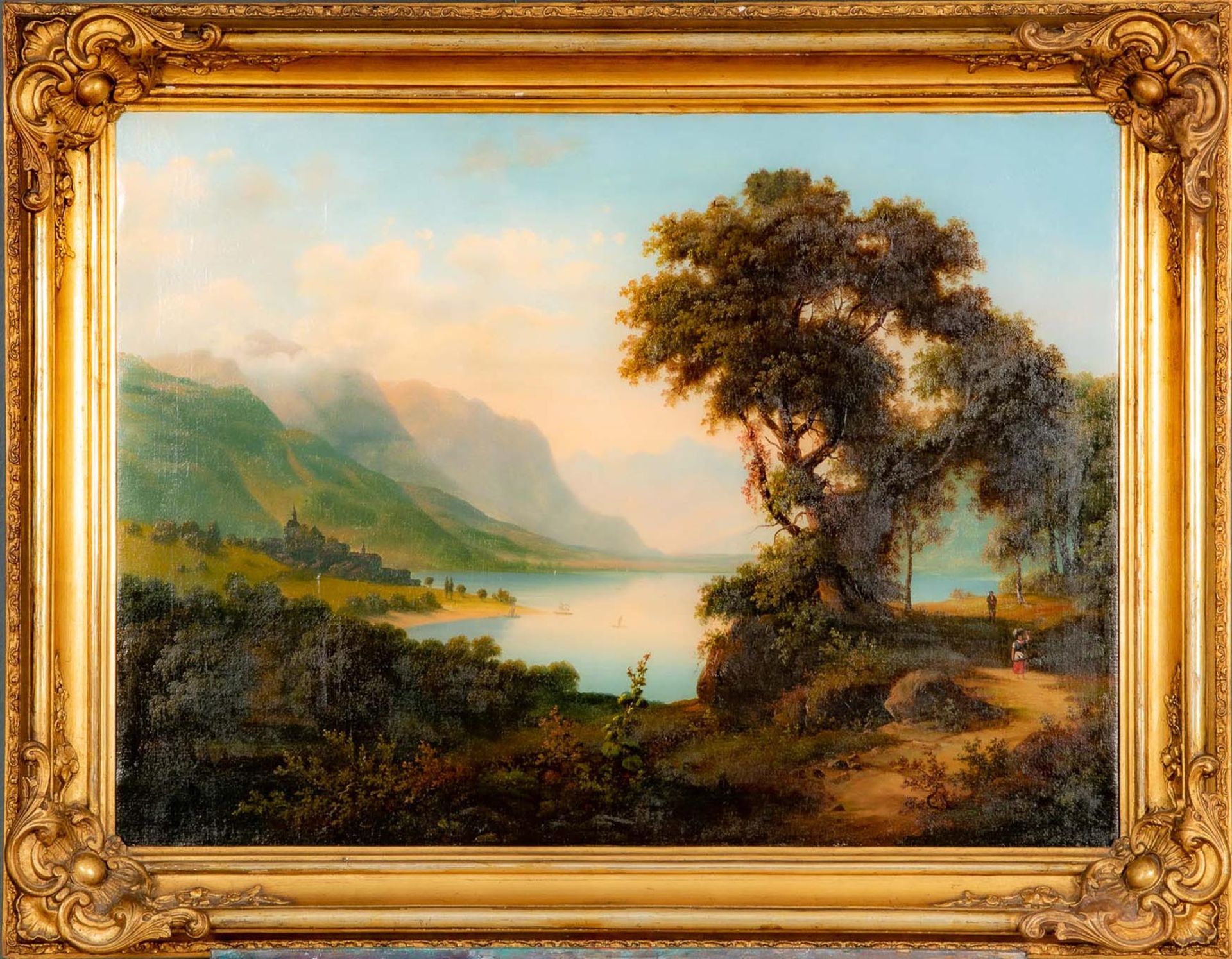 "Spätromantische Voralpenlandschaft", 19. Jhdt., Gemälde Öl auf Leinwand, ca. 67 x 91 cm. Unsignier