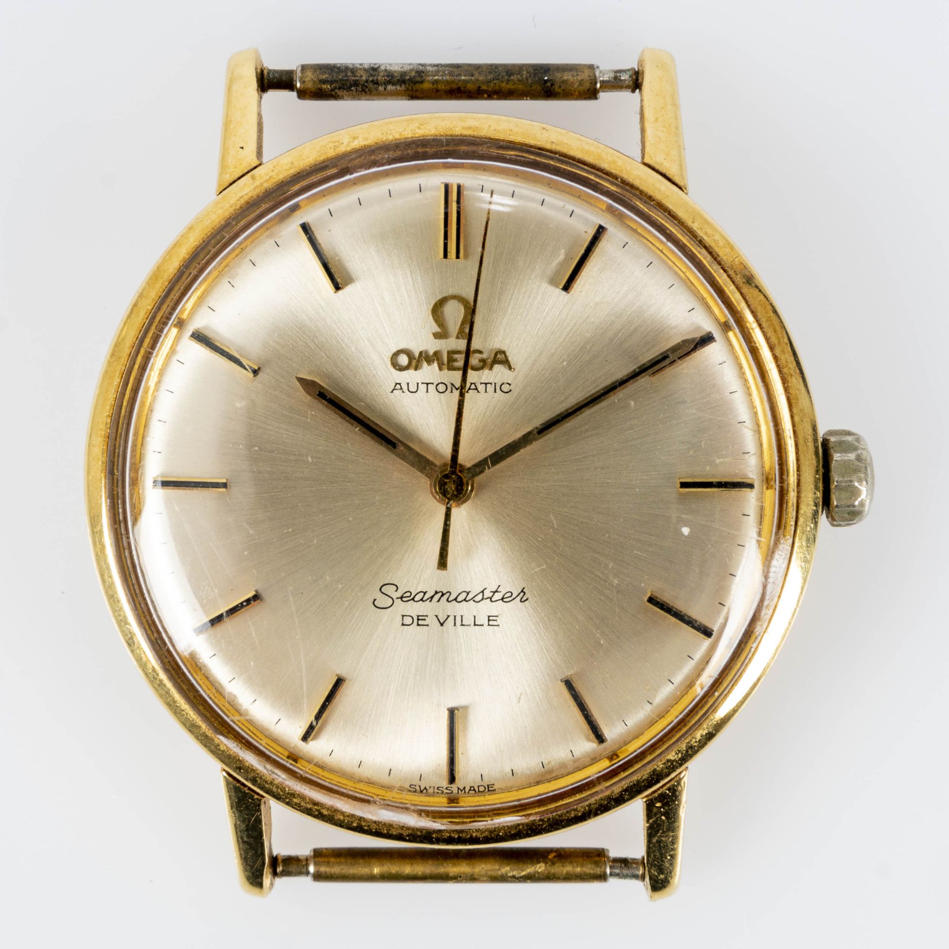 "OMEGA SEAMASTER DEVILLE AUTOMATIC", Herrenarmbanduhr, 18 kt. Gelbgoldgehäuse, Werk läuft an, Ziffe