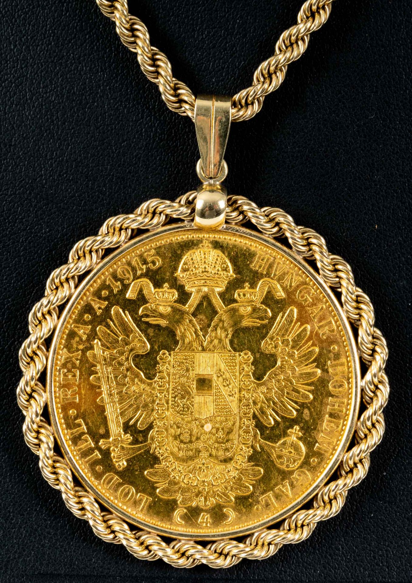 Münzanhänger an Kordelkette, 585er Gelbgold ( Kettenlänge ca. 60 cm). Münze: 4 Dukaten ( Österreich - Bild 3 aus 8