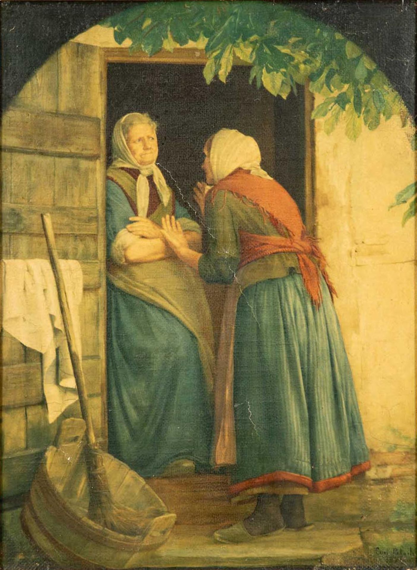 "Tratschende Bäuerinnen", Gemälde Öl auf Leinwand, unten rechts sign. & dat.: Carl Block 1875 = Car - Image 2 of 10