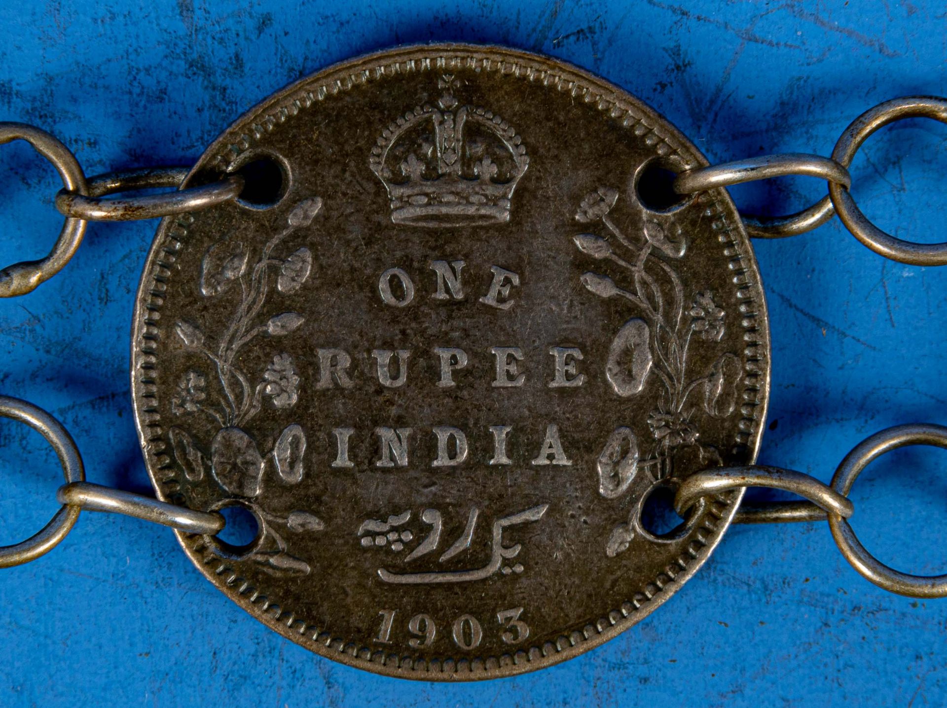 18gliedriger "Münzgürtel", die Münzen aus der Zeit um 1900 u.a. aus Indien & Malaysia stammend. 1 Ö - Bild 7 aus 9