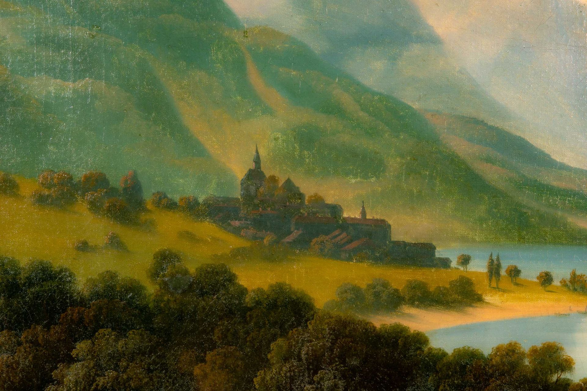 "Spätromantische Voralpenlandschaft", 19. Jhdt., Gemälde Öl auf Leinwand, ca. 67 x 91 cm. Unsignier - Bild 6 aus 11