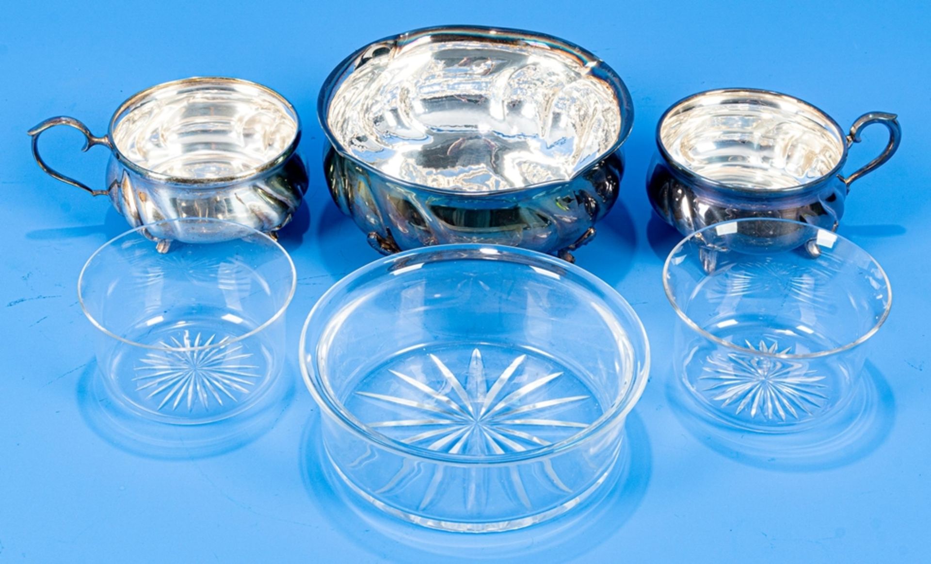 3teiliges Set versch. Silbergefäße mit geschliffenen, farblosen Glaseinsätzen, bestehend aus 2 Henk - Bild 3 aus 5