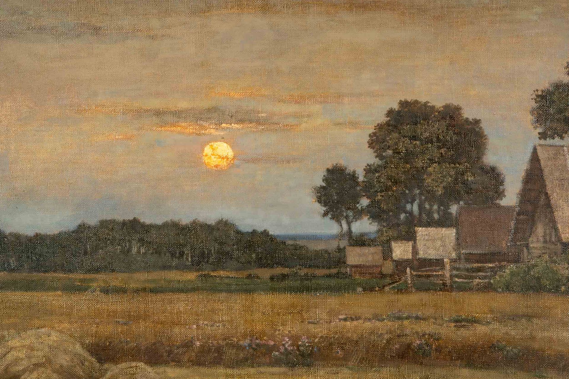 "Vollmond im Sommer" mit bäuerlicher Hofanlage und Wiesen. Bildmaß ca. 60 x 100 cm; unten rechts mo - Image 3 of 10