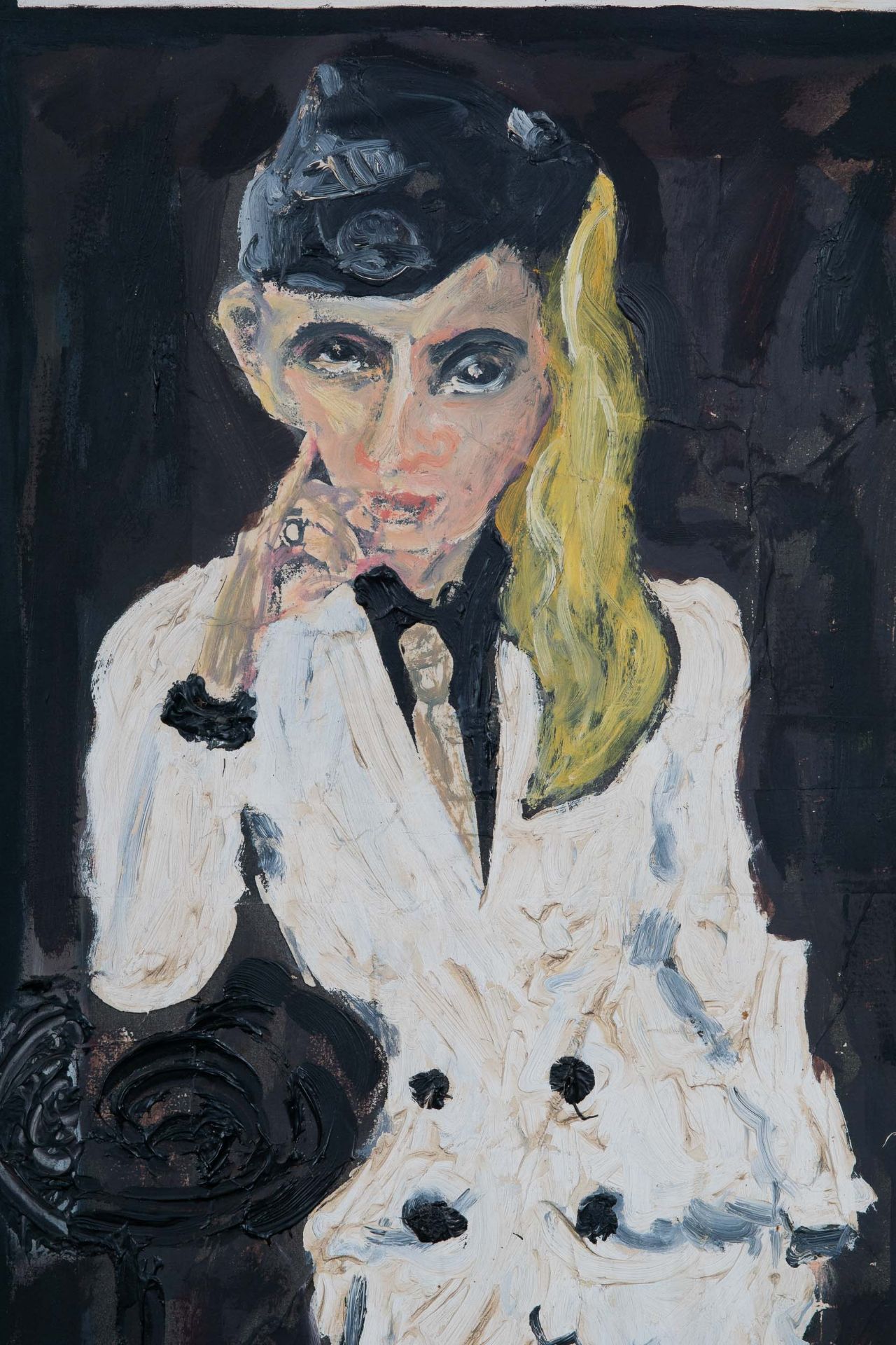 "Blondine im weißen Kostüm", Gemälde Öl auf Leinwand, ca. 122 x 75 cm, rückseitig vom Künstler hand - Image 3 of 12