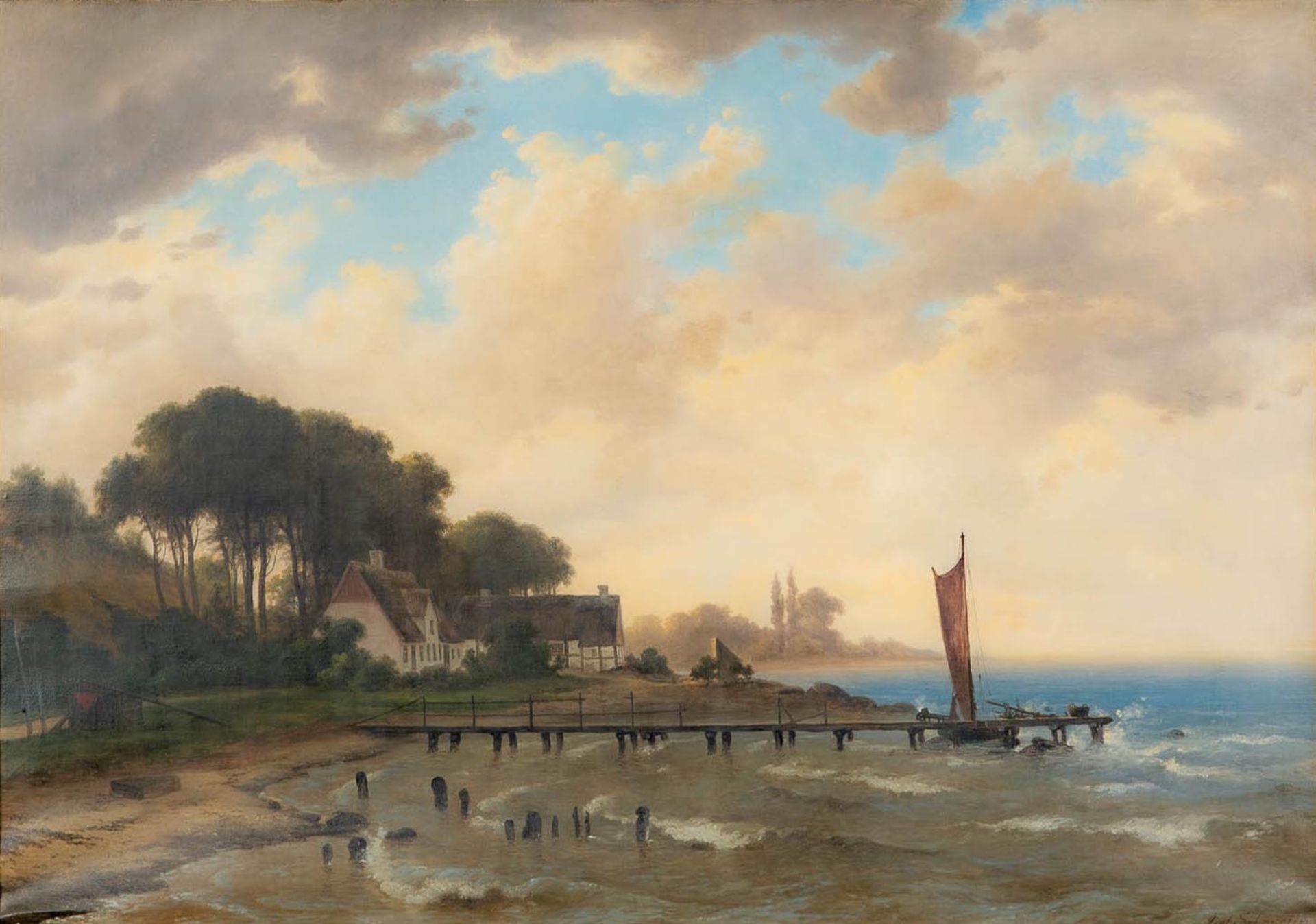 "Morgenstund ved Öresund", großes Gemälde des Axel Schovelin= Axel Thorsen Schovelin ( Kopenhagen 1 - Bild 2 aus 11