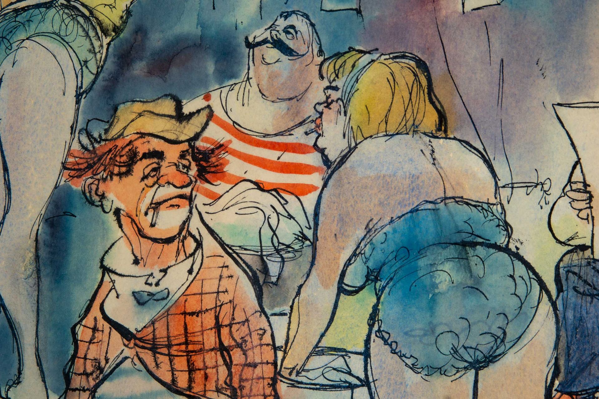 "Zirkusalltag", aquarellierte Zeichnung in Passepartout hinter Glas gerahmt; lichtes Bildmaß ca. 42 - Image 7 of 8