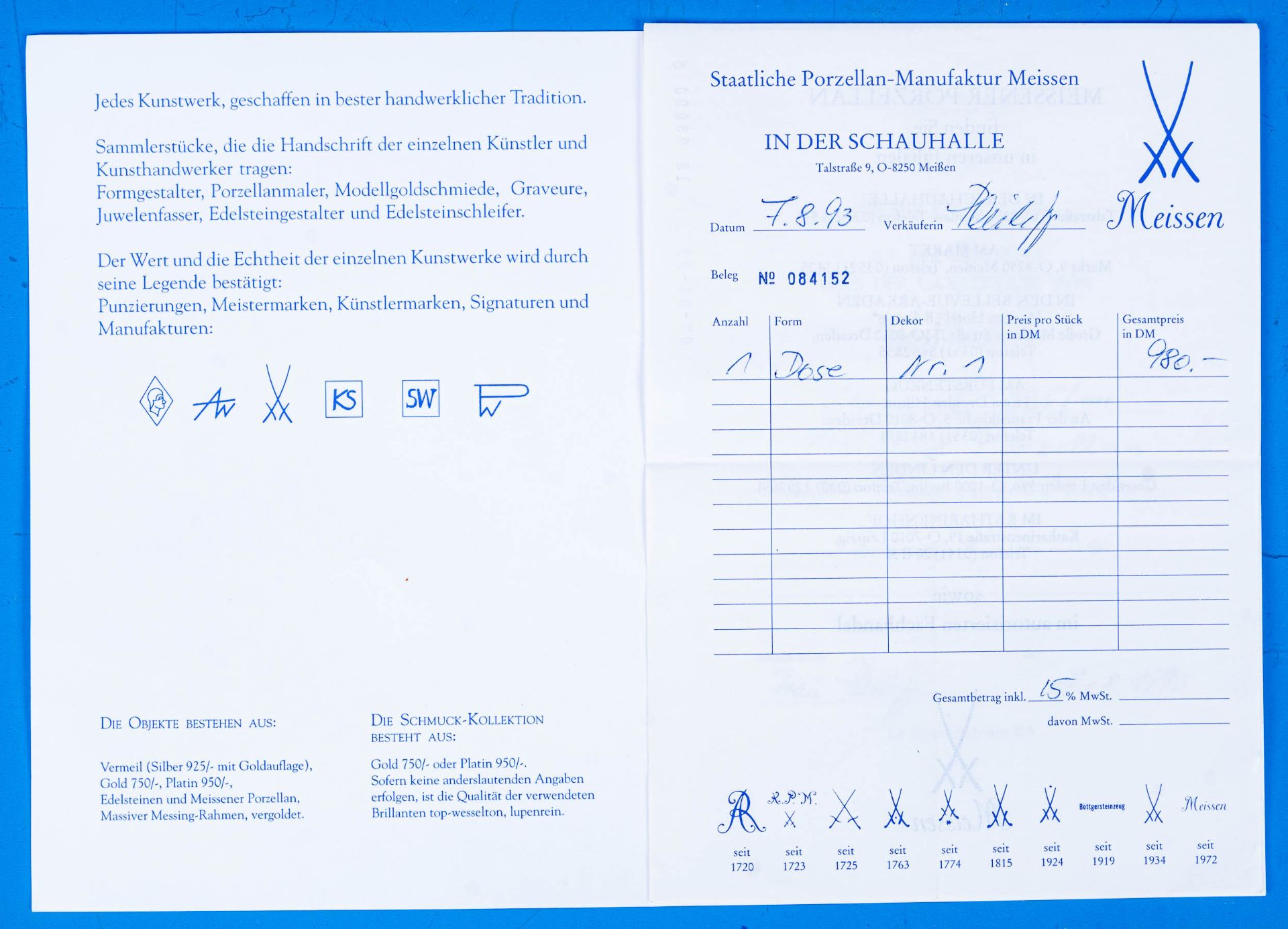 Meissener "Harlekin"-Dose, sächsisches Weißporzellan der 1990er Jahre mit Goldrand, Domino-Malerei  - Bild 11 aus 14