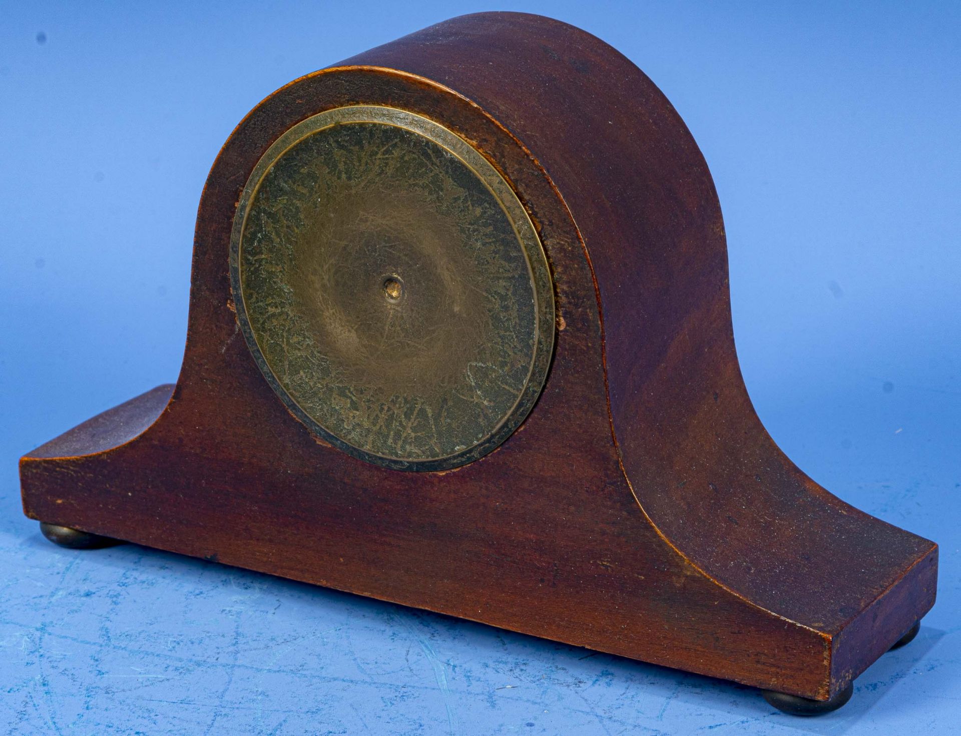 Antike englische Vertiko - Uhr in "Napoleon- Hut" - Form, intarsiertes Edelholzgehäuse, um 1900/ 20 - Bild 6 aus 8