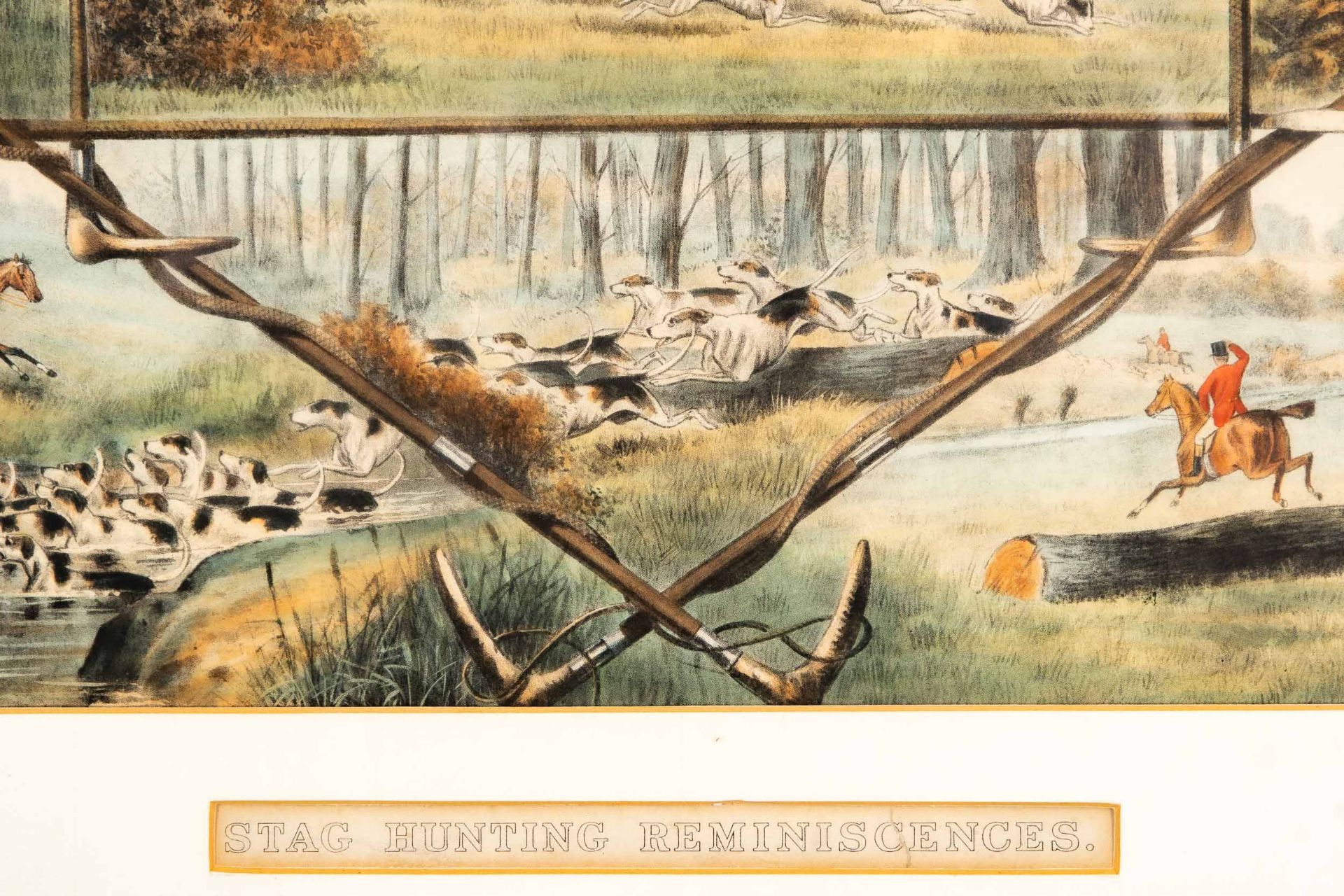 Paar identisch gerahmte jagdlicher Farbdrucke der späten 1890er Jahre , bez.: "FOX HUNTING..." bzw. - Image 5 of 10