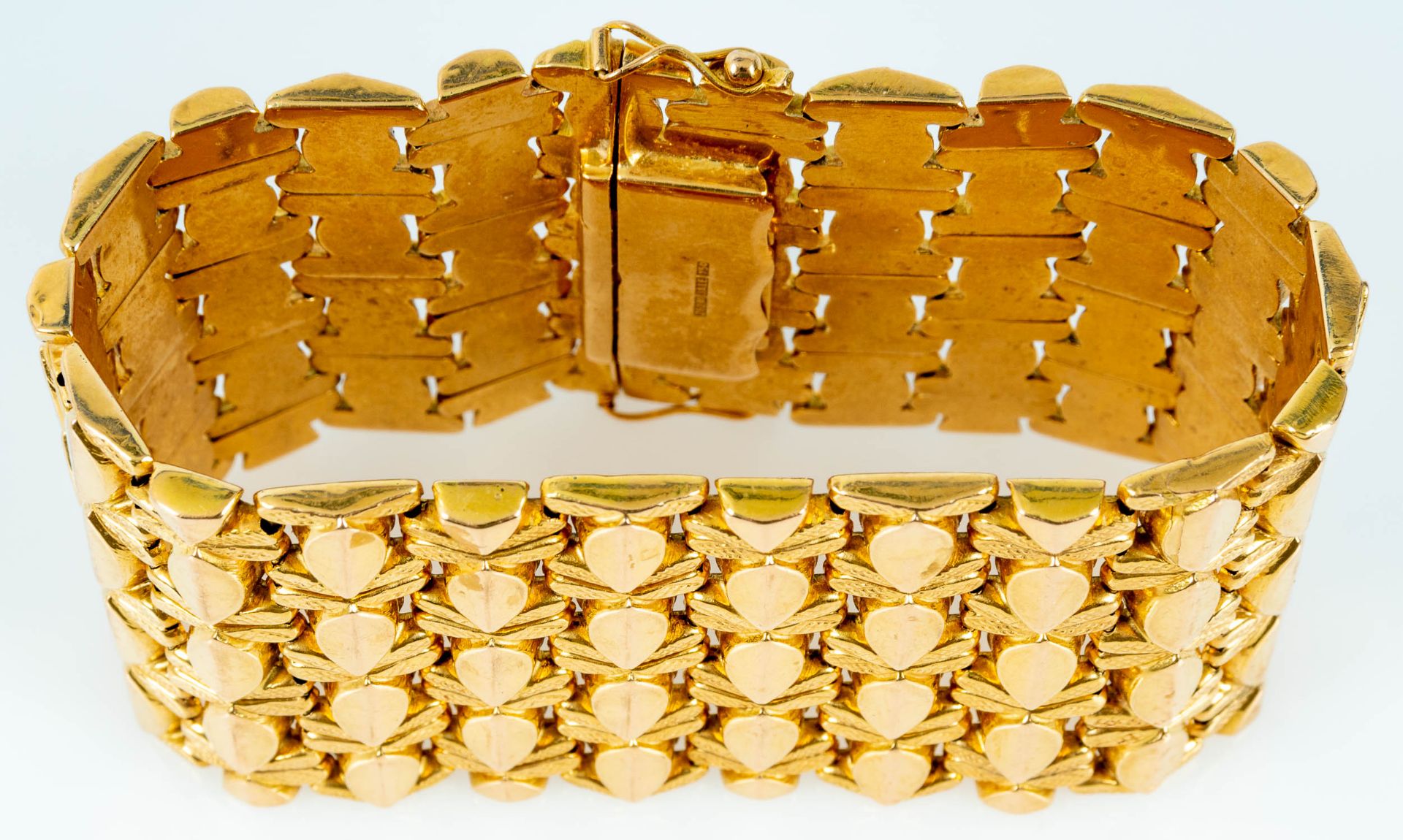 Breites Armband, sogen. "Teppich" - Armband aus 750er Gelbgold, gestempelt: "262 VI IALE 750"; ca.  - Bild 2 aus 11