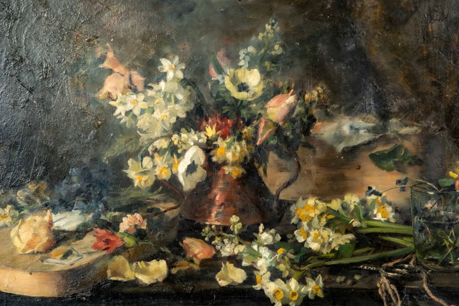 Blumenstilleben, Gemälde Öl auf Spanplatte; unsignierte akademische Malerei, 2. Hälfte 20. Jhdt., c - Image 3 of 8