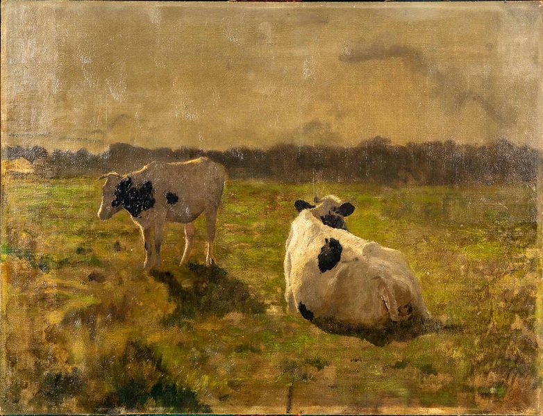"Kühe auf der Weide", Gemälde Öl auf Malpappe/ Malkarton, ca. 34 x 51 cm, unsignierte stimmungsvoll - Image 2 of 7