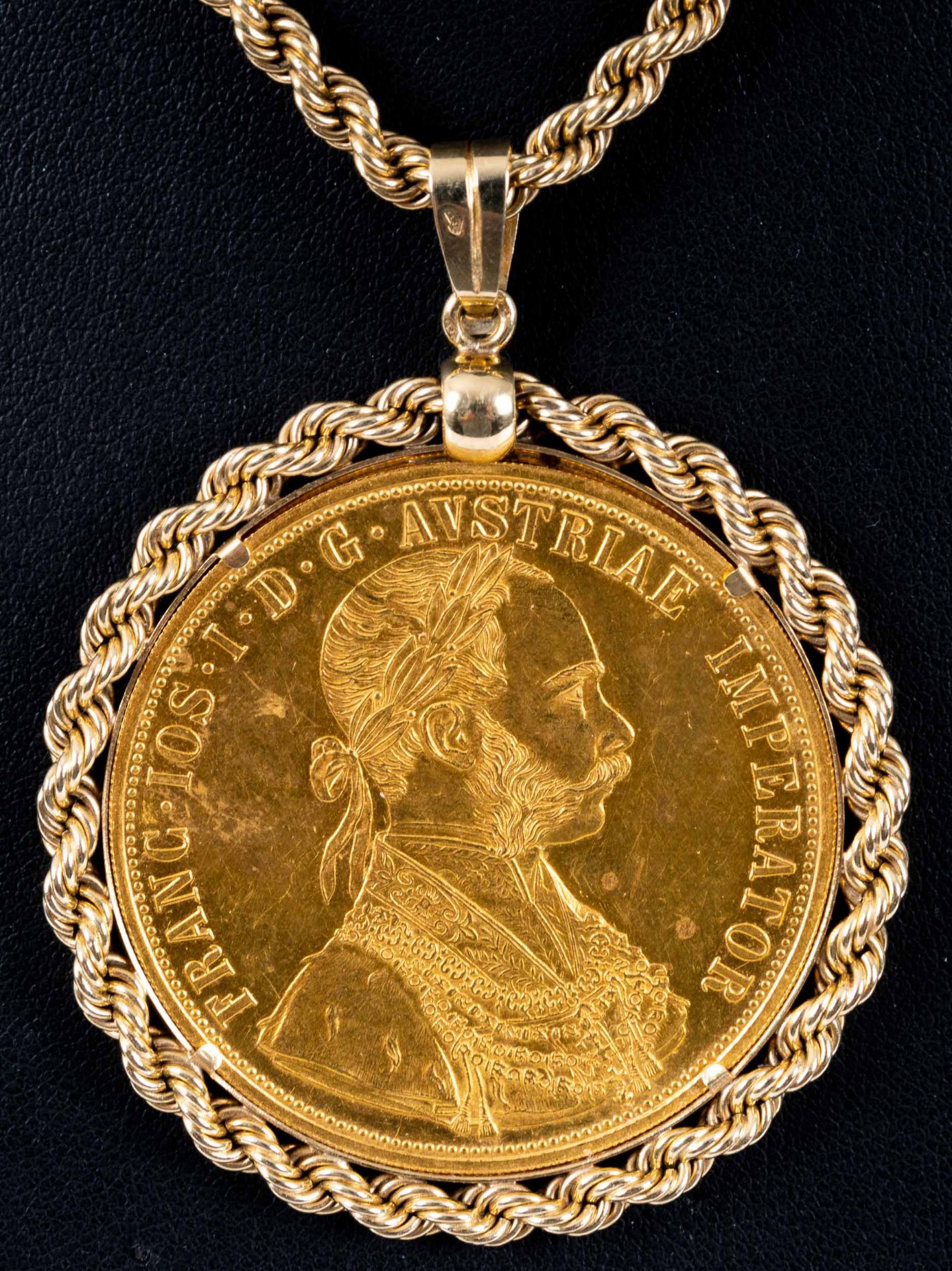 Münzanhänger an Kordelkette, 585er Gelbgold ( Kettenlänge ca. 60 cm). Münze: 4 Dukaten ( Österreich - Bild 2 aus 8