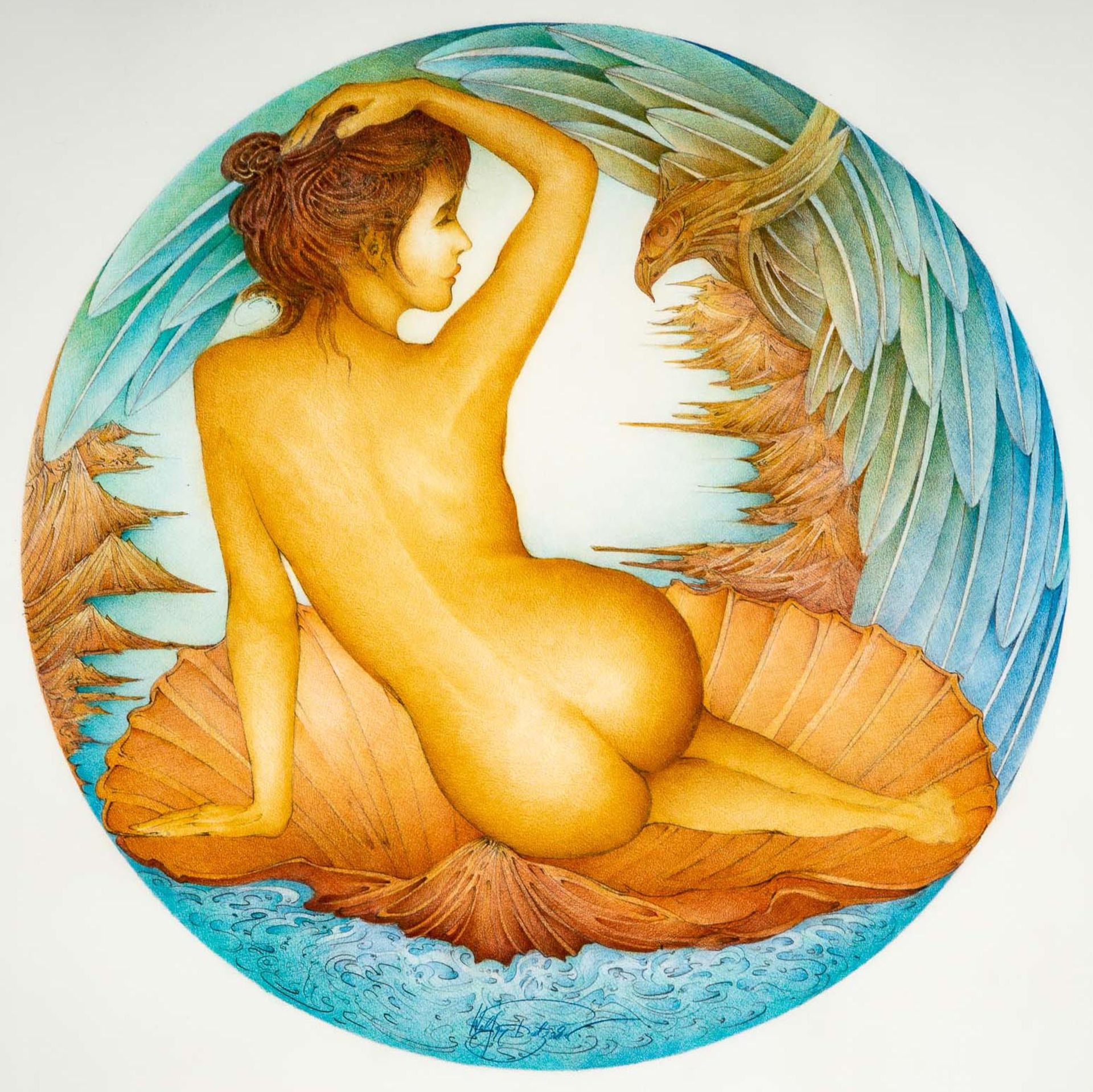 "Venus in der Muschel", multiple Farblithographie des Wolfgang Fratscher ( 1944 Rendsburg - 2009 Bu - Bild 2 aus 5