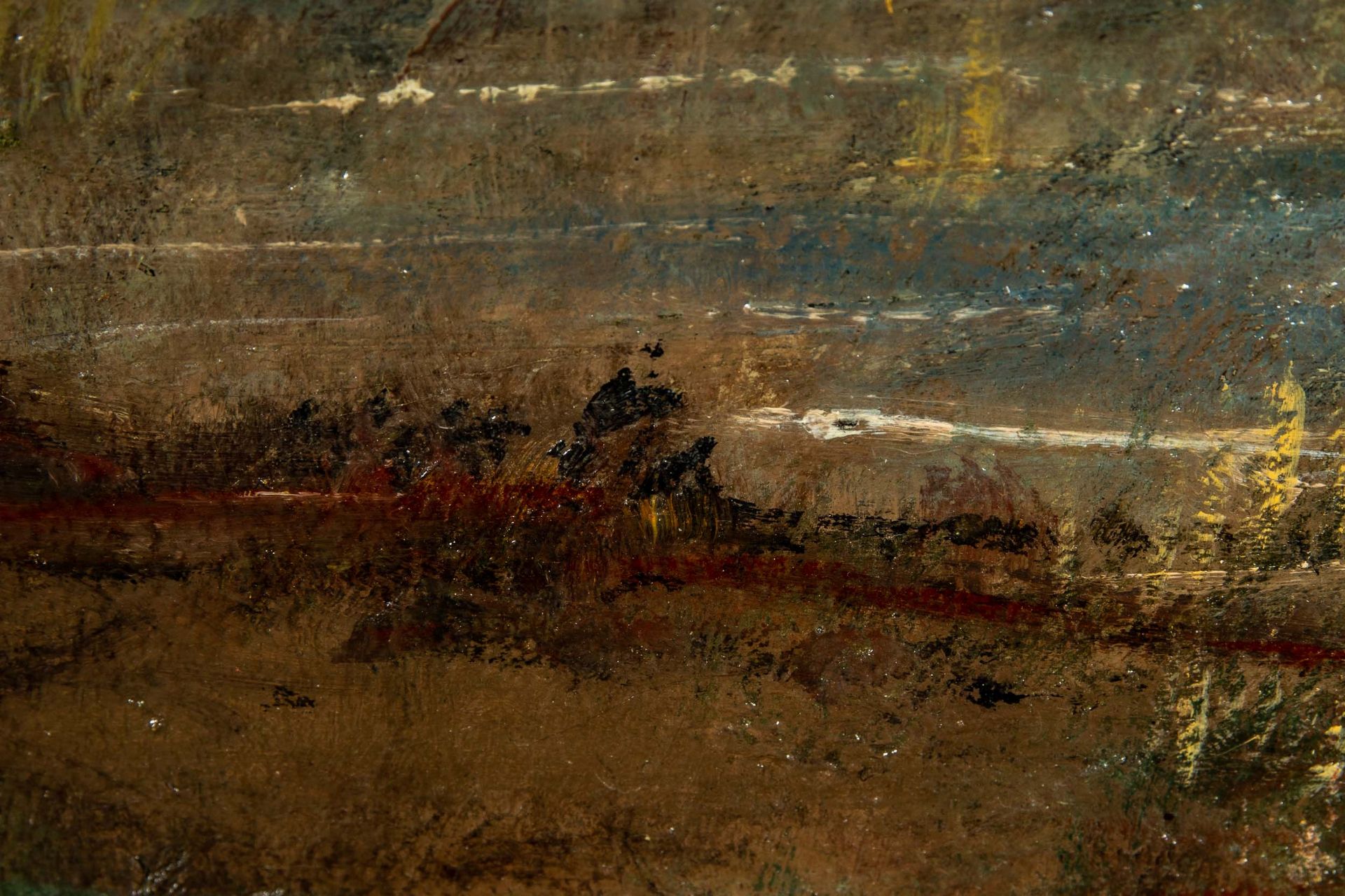 "Uferpartie", Gemälde, Öl auf Leinwand ca. 53 x 100 cm. Herbstliche Landschaft mit Dorfidyll an fli - Bild 12 aus 19