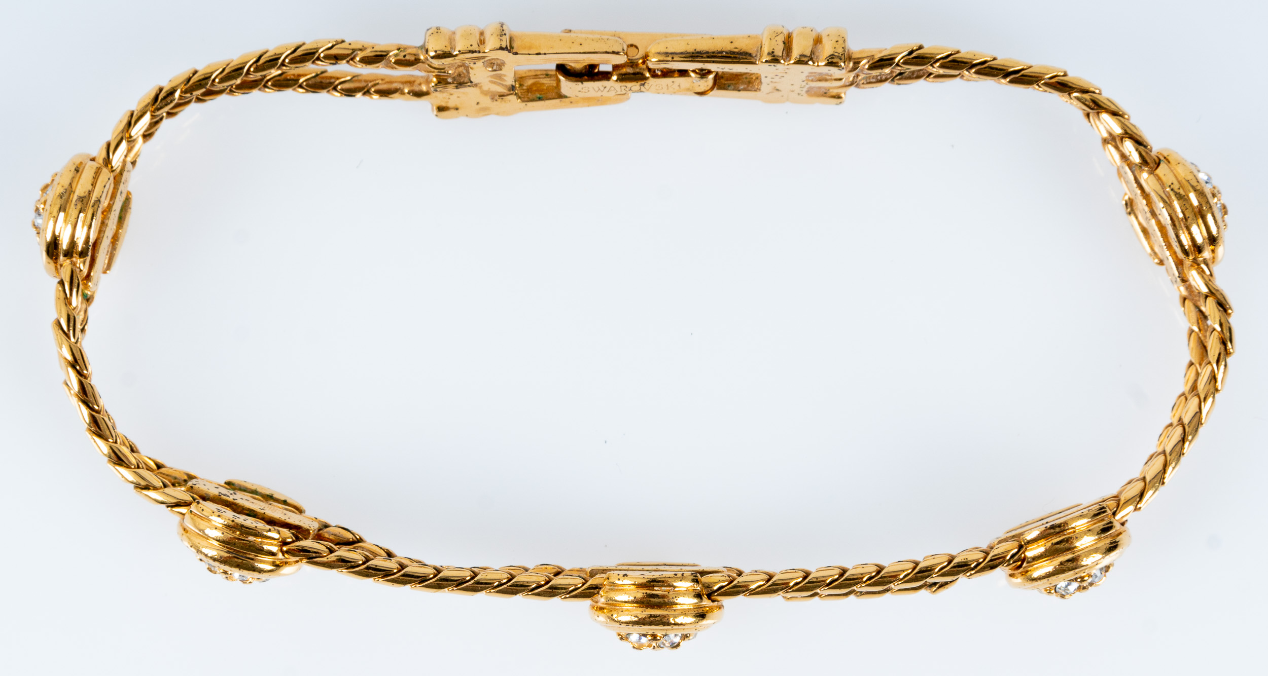 Edles "Swarovski" Armband mit Faltschließe, unedles, vergoldetes Schmuckstück/ Armkette; Länge ca. - Image 3 of 6
