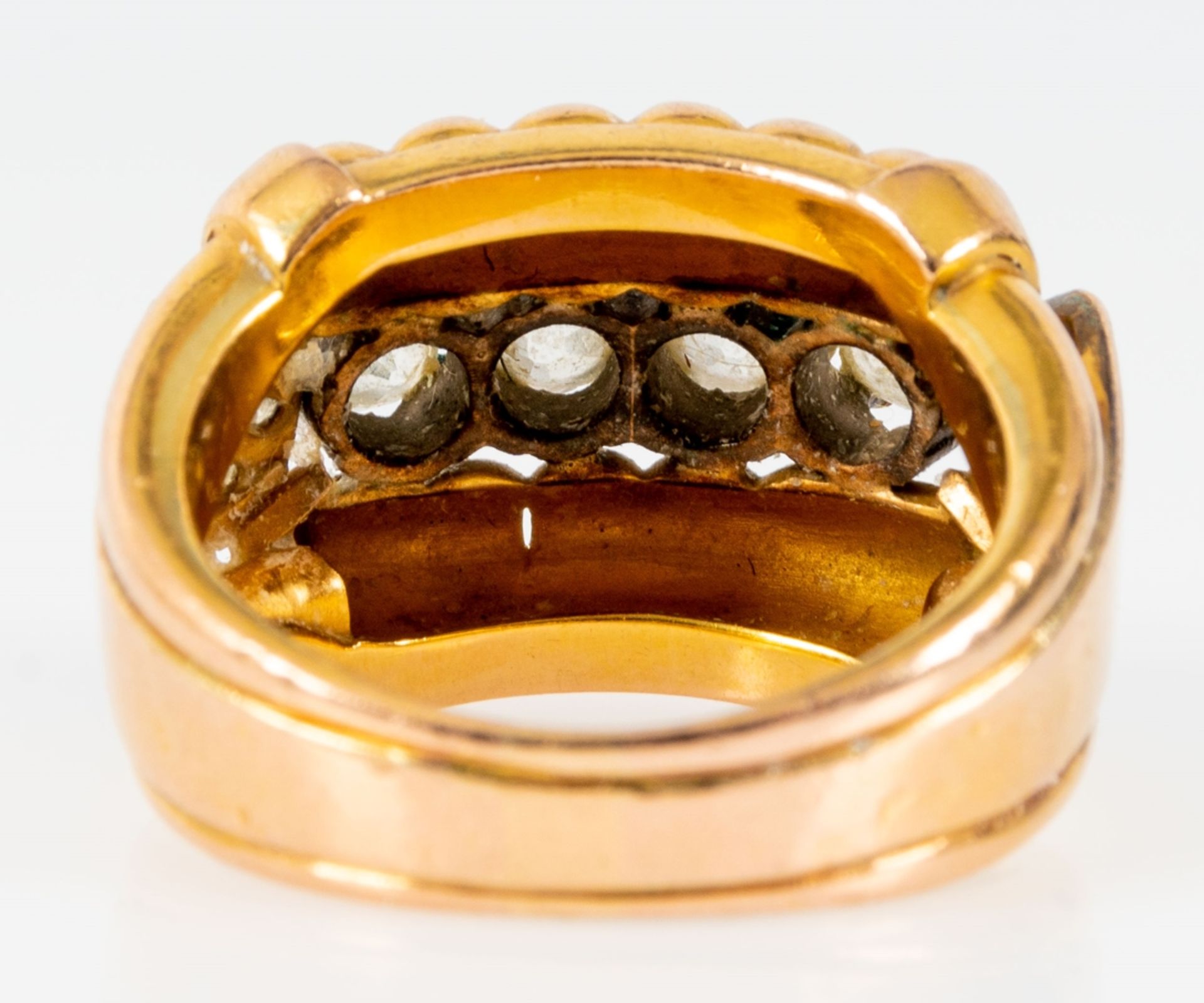 Üppiger Damenring aus 18 kt. Rotgold. Mittelaufbau mit 4 Diamanten im Brillantschliff, auf den Ring - Image 6 of 6