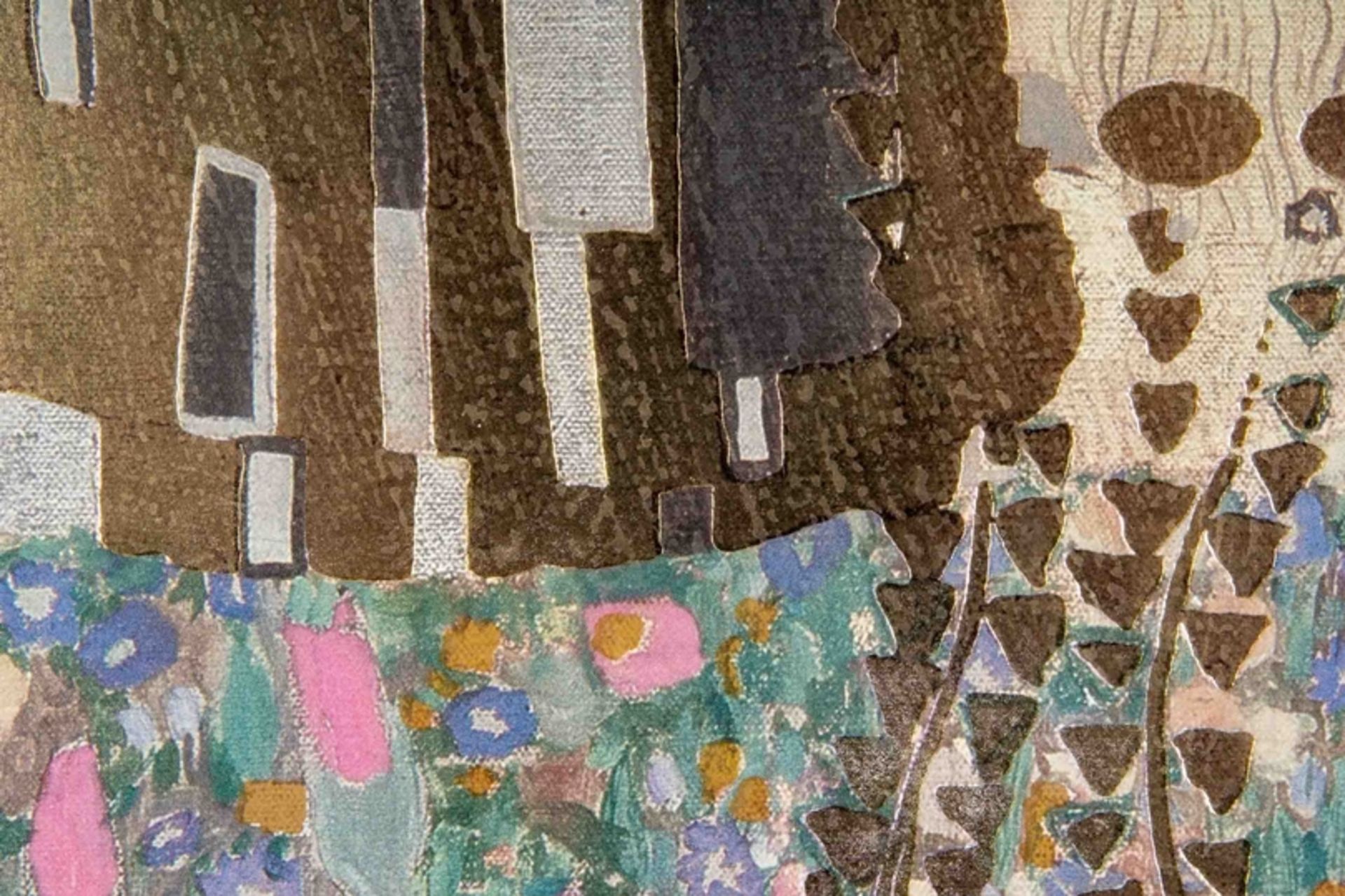 "Der Kuss", multiple, hinter Glas gerahmte, ca. 84 x 52 cm große Farblithographie NACH Gustav Klimt - Bild 5 aus 6