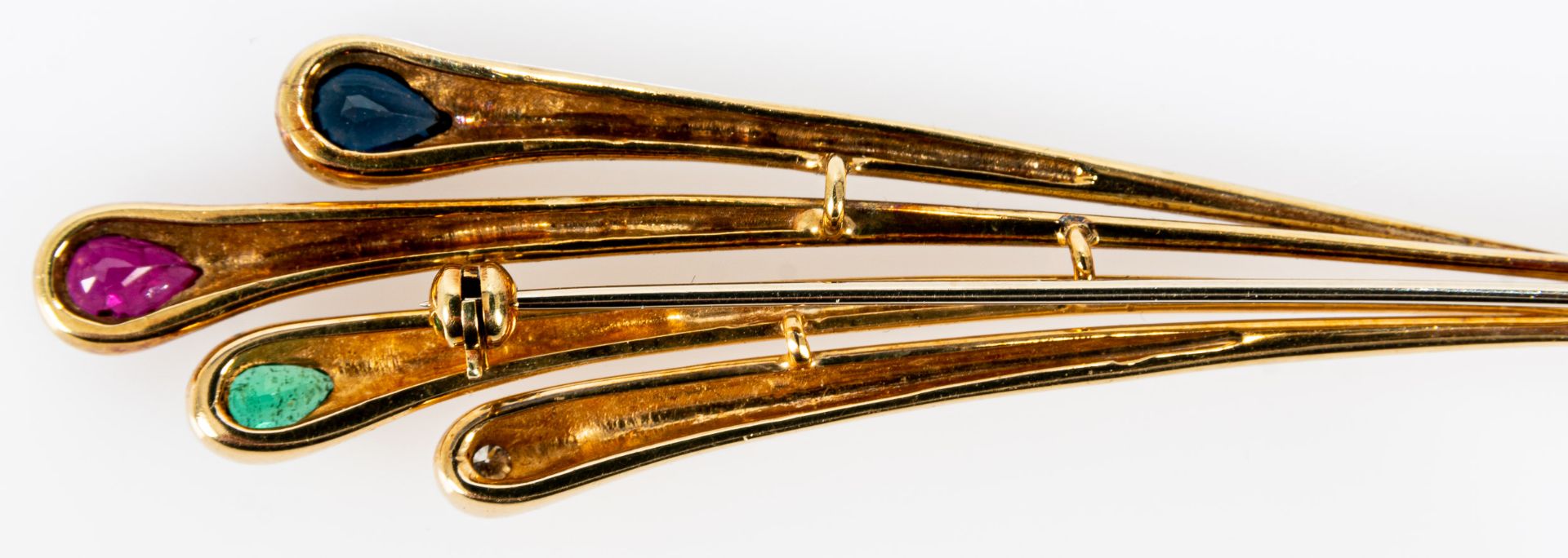 Extravagante, schwere 585er Gelbgold-Brosche; aus 4 einzelnen, beweglichen, blattförmigen Stängeln  - Bild 4 aus 5