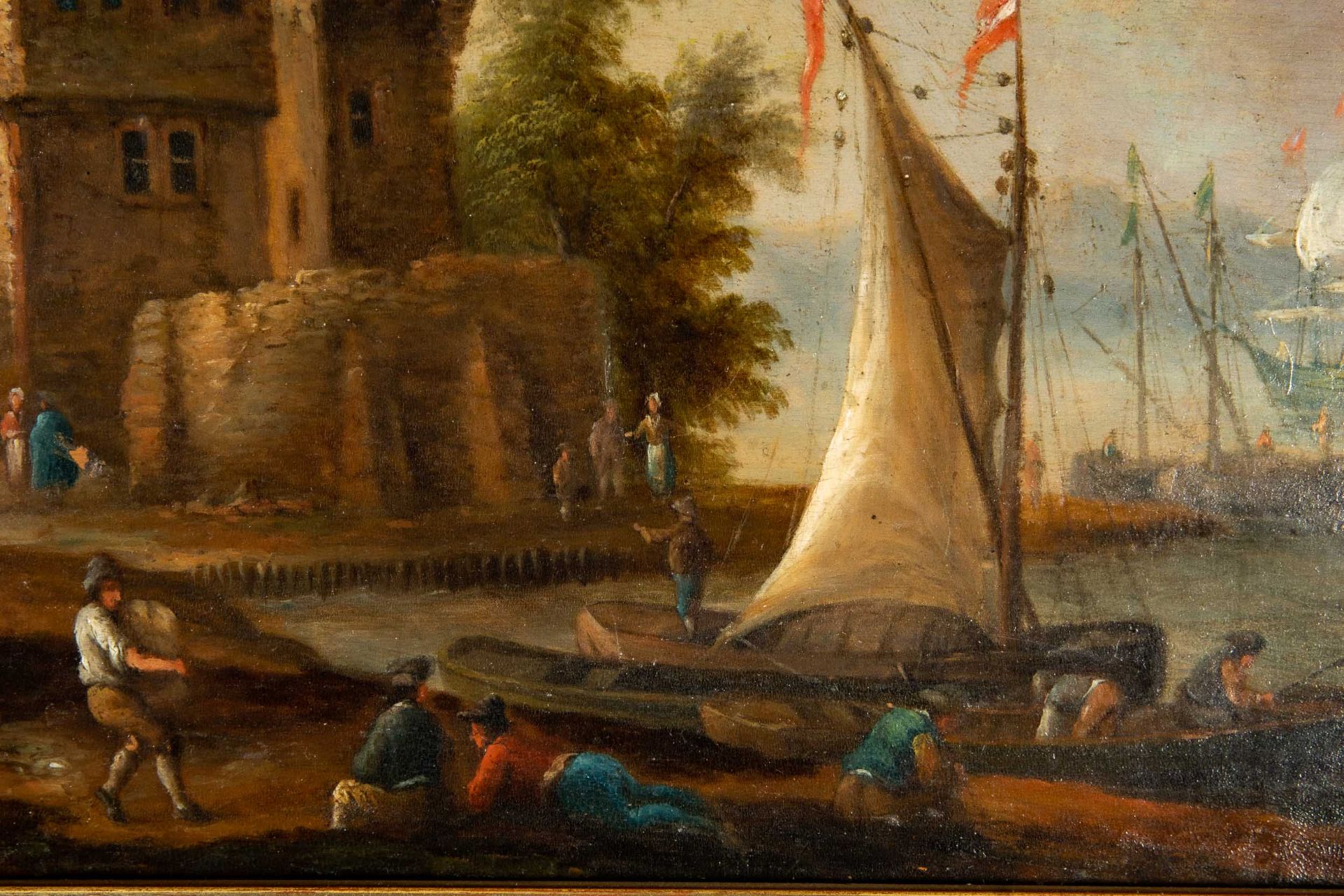 "Hafenszenerie" - Gemälde, 18./19. Jhdt., Öl auf Holztafel, ca. 22 x 29 cm, unsigniert, aber rückse - Image 4 of 10