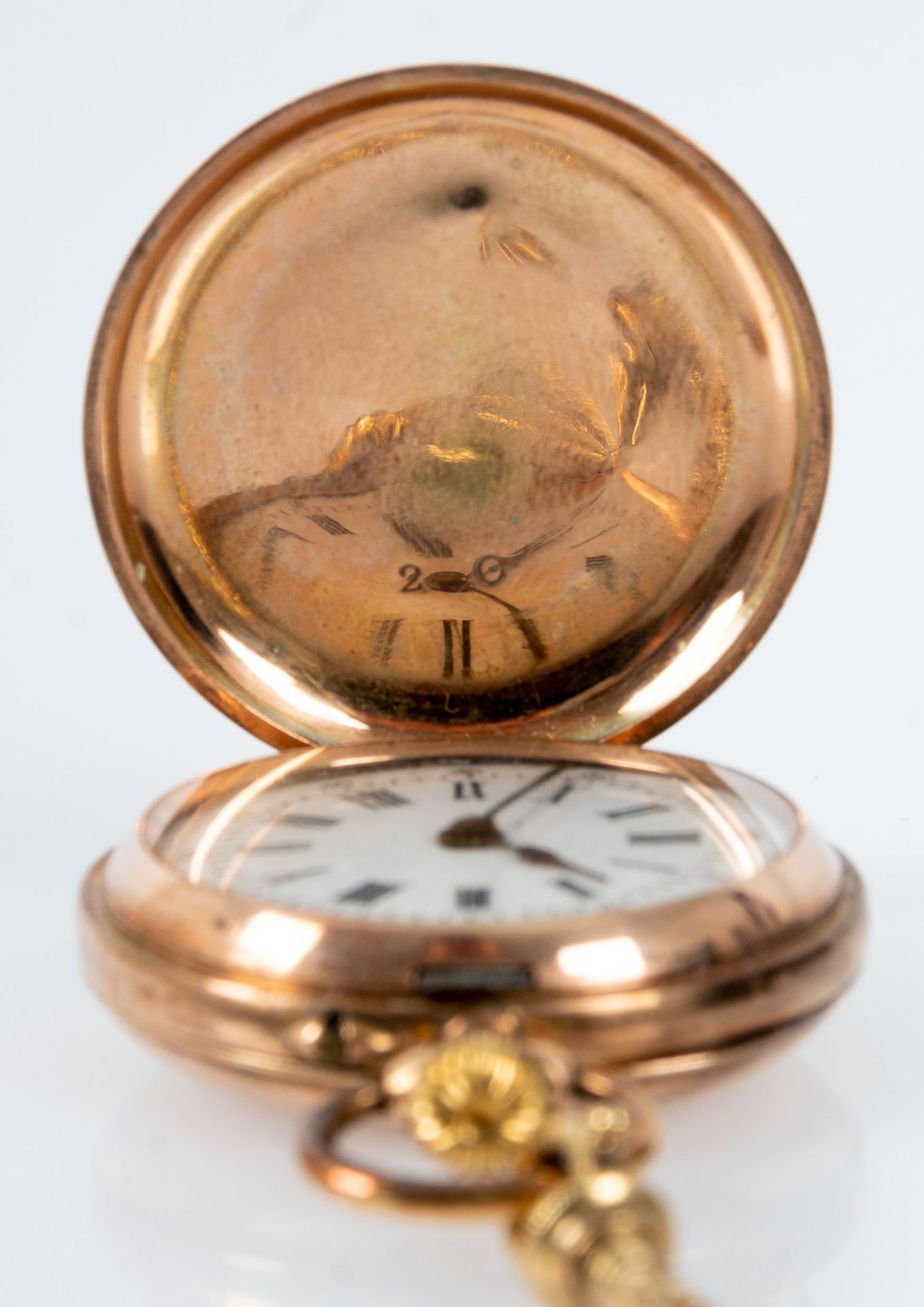 Antike, feine Damentaschenuhr an langer Uhrenkette. Rotgold 14 kt., Uhr um 1890; Durchmesser ca. 2, - Image 4 of 13