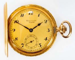 "Chronometre Geniale", goldene Herren - Sprungdeckeltaschenuhr; Ziffernblatt mit arabischen Zahlen,