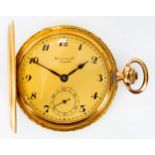 "Chronometre Geniale", goldene Herren - Sprungdeckeltaschenuhr; Ziffernblatt mit arabischen Zahlen,
