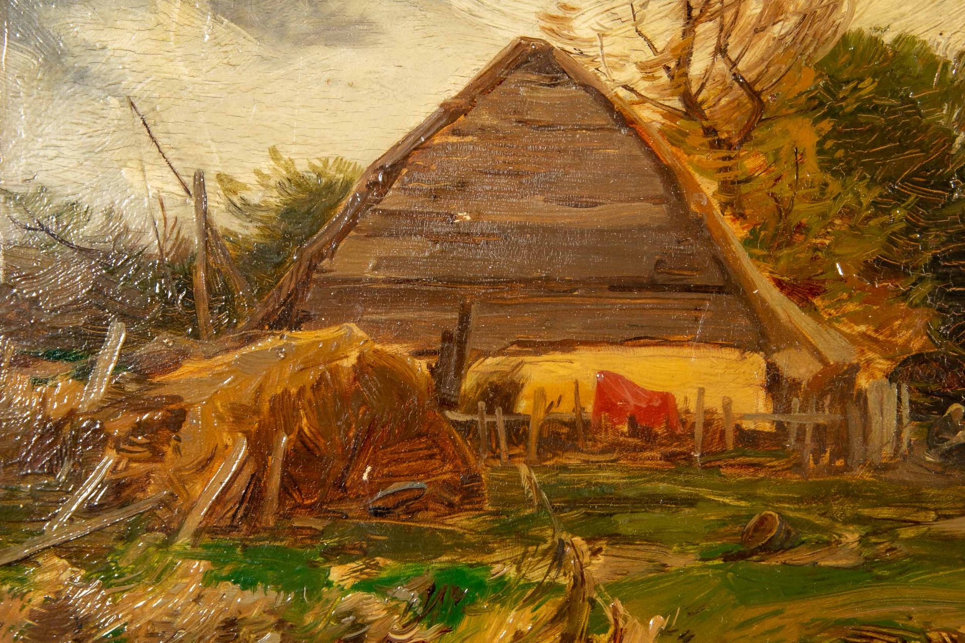 "Stürmischer Herbsttag", kleinformatiges Gemälde, Öl auf Holztafel, ca. 16,5 x 25 cm, unten links s - Bild 6 aus 11