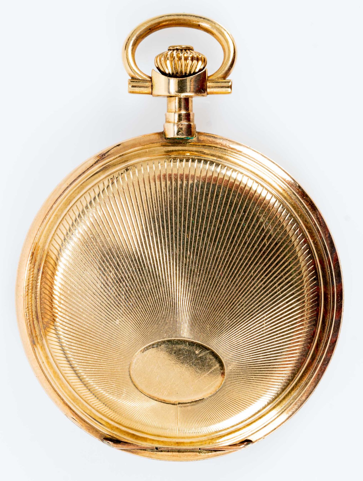 Sprungdeckel- Taschenuhr um 1920/ 30; vergoldeter Staubdeckel, beide Hauptdeckel in 585er Gelbgold  - Bild 4 aus 8