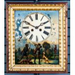 Antike Wanduhr mit "Gänsejagdszene"; Historismus um 1900; ungeprüftes, mechanisches Uhrwerk mit Sch