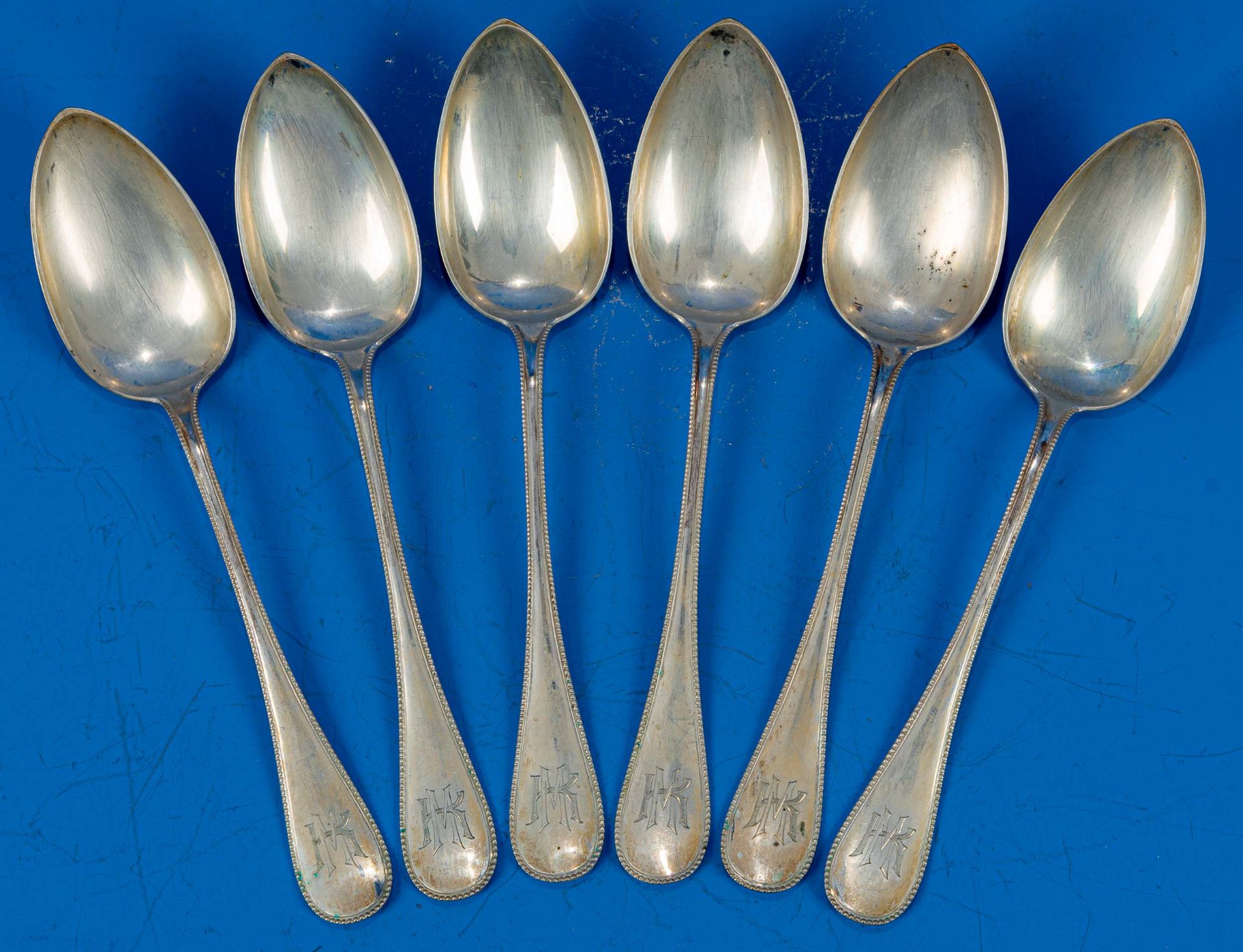 Folge von 6 Speiselöffeln/ Suppenlöffeln, 800er Silber massiv, Länge je ca. 21 cm, schlichte, klass - Bild 4 aus 7