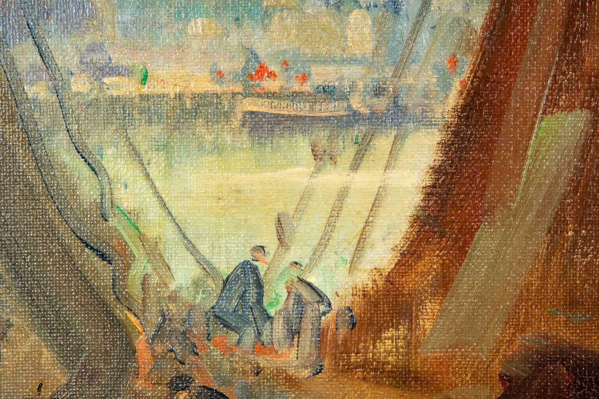 "Segelboote im Hafen vor städtischer Kulisse", Gemälde Öl auf Leinwand, unten rechts sign.: Otto HA - Bild 9 aus 10