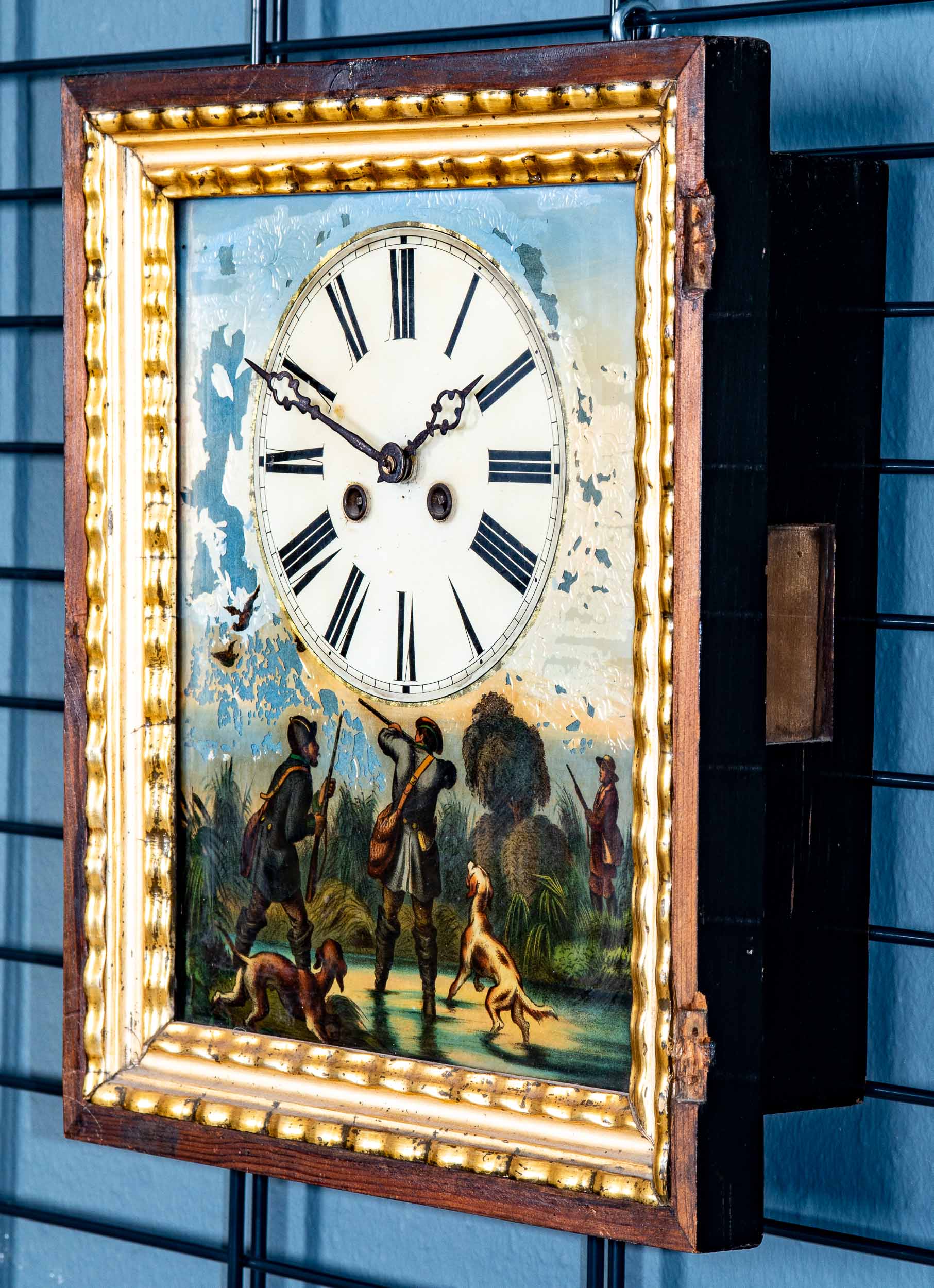Antike Wanduhr mit "Gänsejagdszene"; Historismus um 1900; ungeprüftes, mechanisches Uhrwerk mit Sch - Image 6 of 10