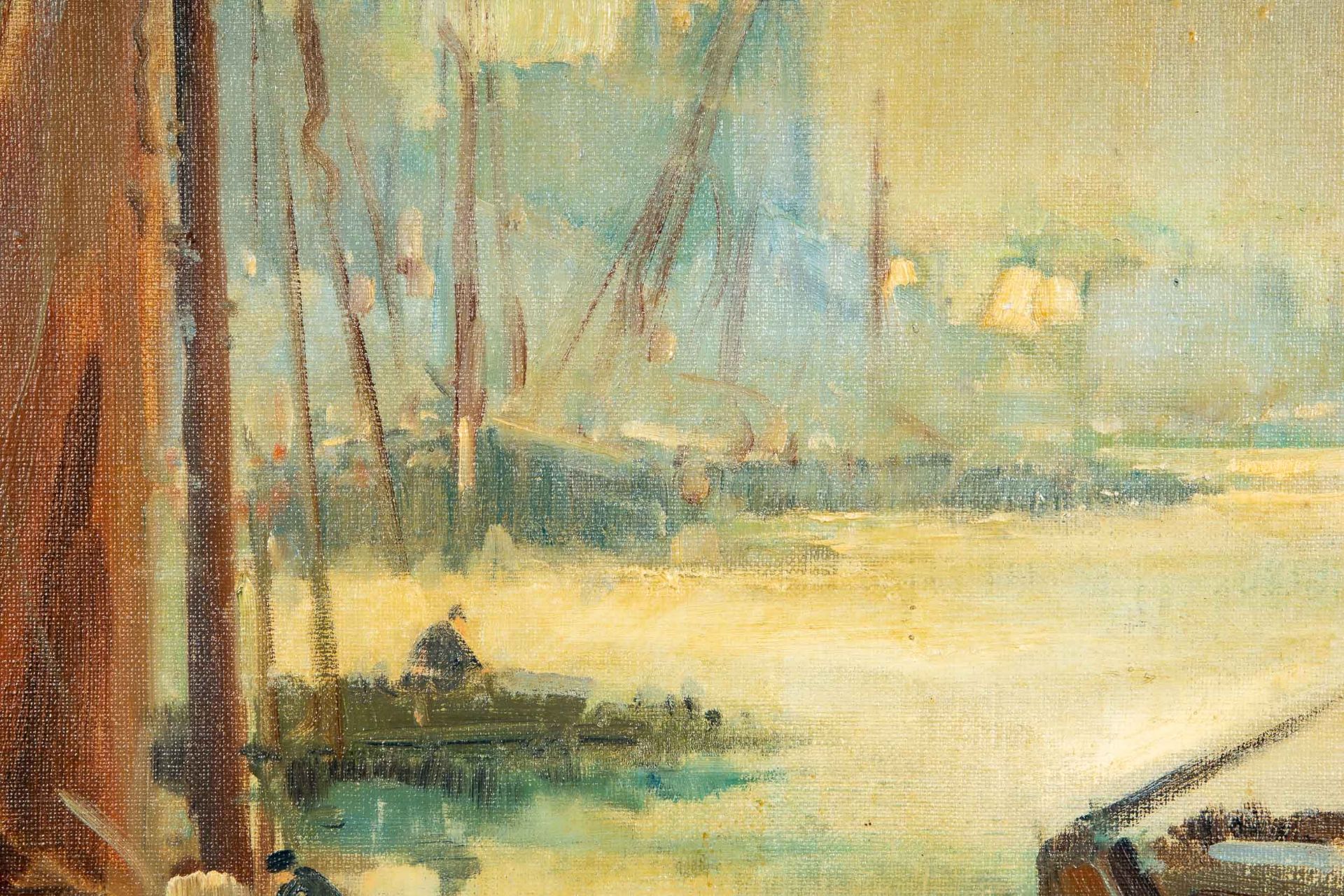 "Segelboote im Hafen vor städtischer Kulisse", Gemälde Öl auf Leinwand, unten rechts sign.: Otto HA - Bild 7 aus 10