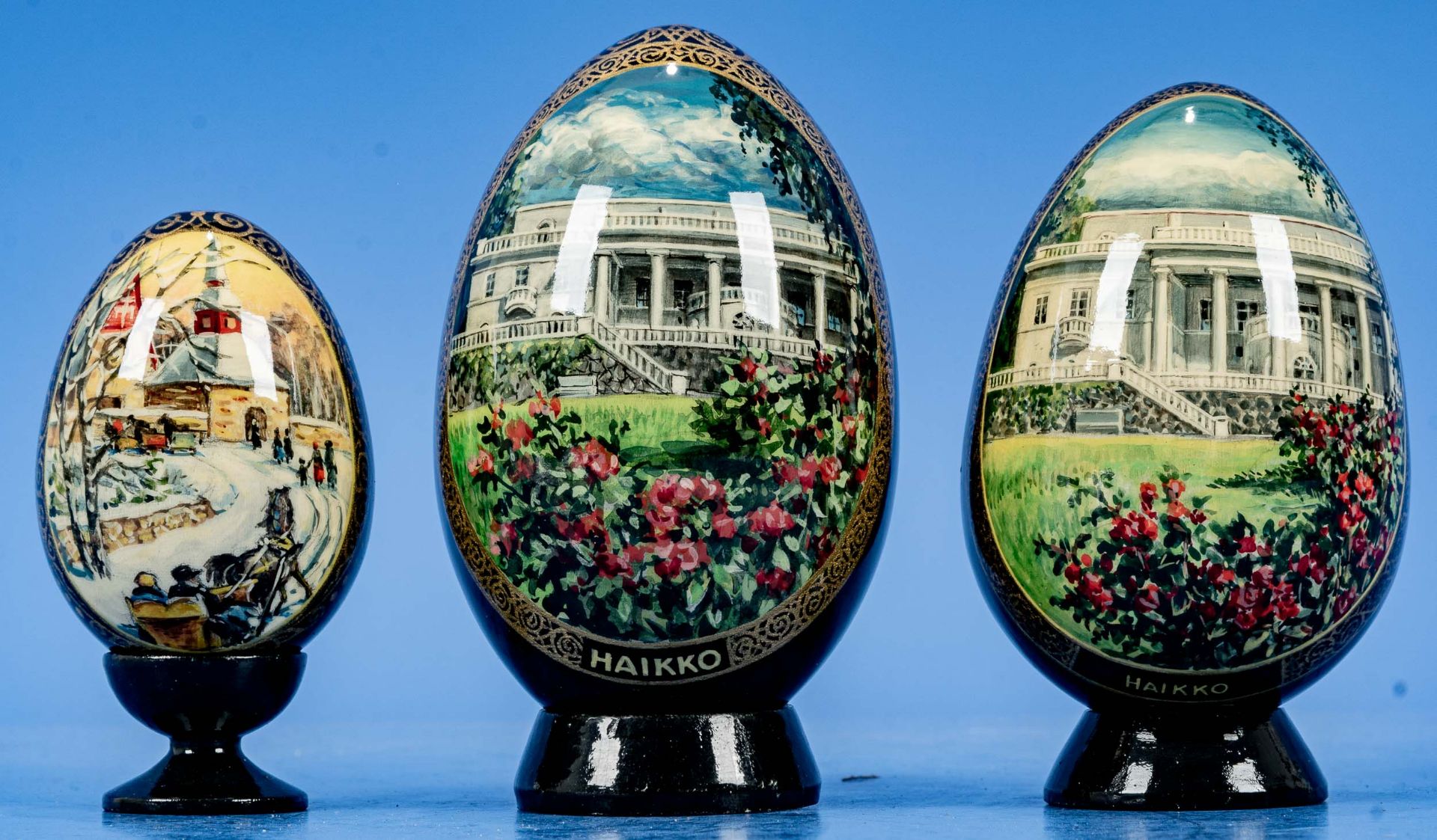 3tlg. Sammlung "Russischer Eier", russisches Kunsthandwerk des 20./ 21. Jhdts., alle 3 bodenseitig  - Bild 2 aus 7